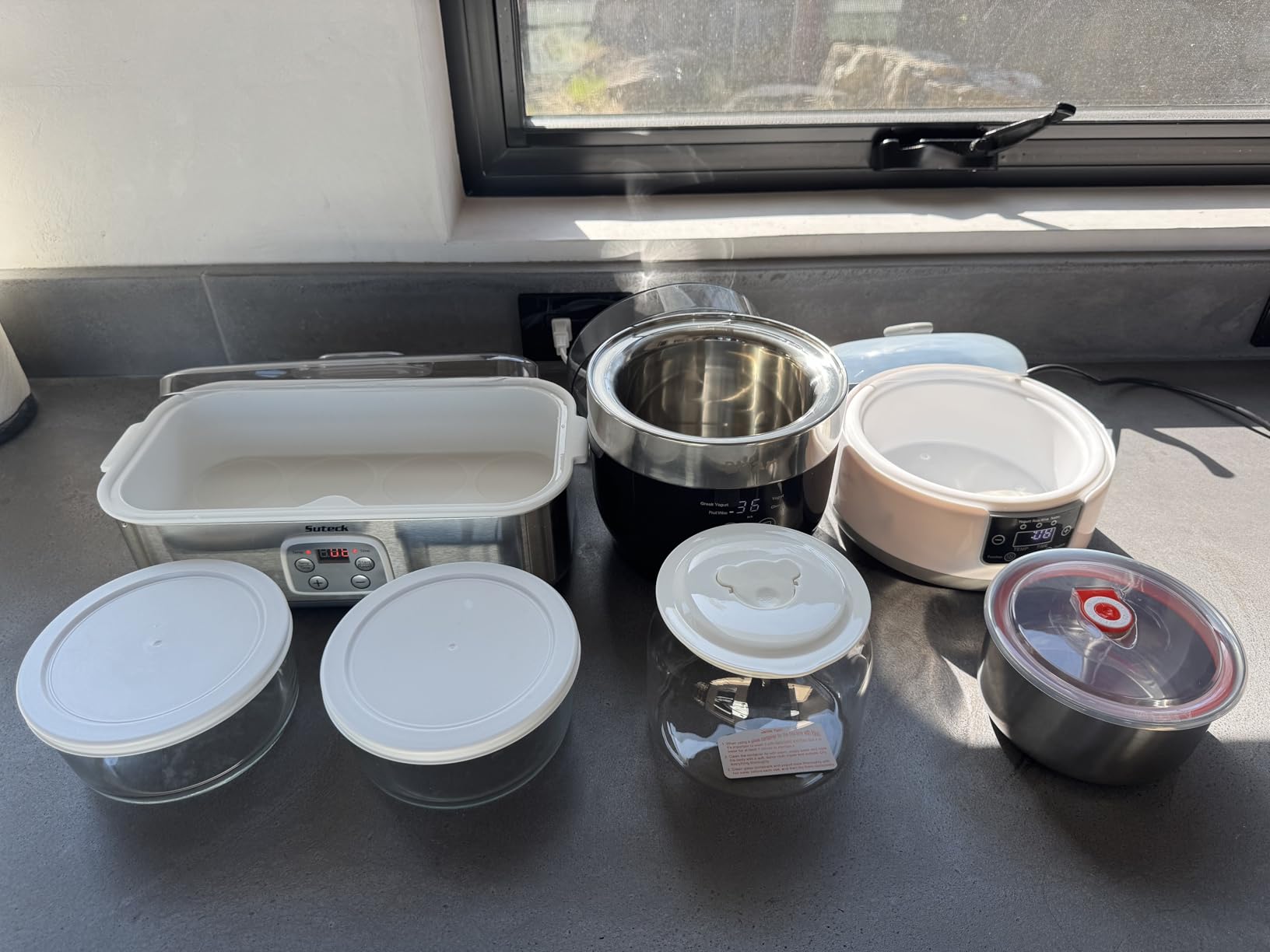 Suteck Yogurt Maker - Stainless Steel Yogurt Makers with Adjustable Time & Temp Control, Automatic Shut-Off & Constant Temper for Homemade Greek, Probiotic Yogurt, BPA-Free 8 Glass Jars (48 oz), Black customer photo 1