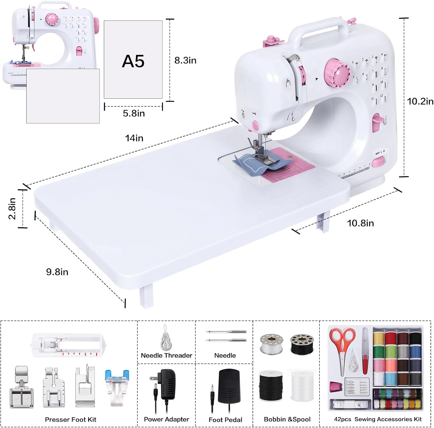 Tidjani Sewing Machine for Beginners, Mini Sewing Machine with Extension Table, 6 Replaceable Presser Feet, Portable Sewing Kit, Equip 12 Stitches, Suitable for Kids, Adults Beginners customer photo 2
