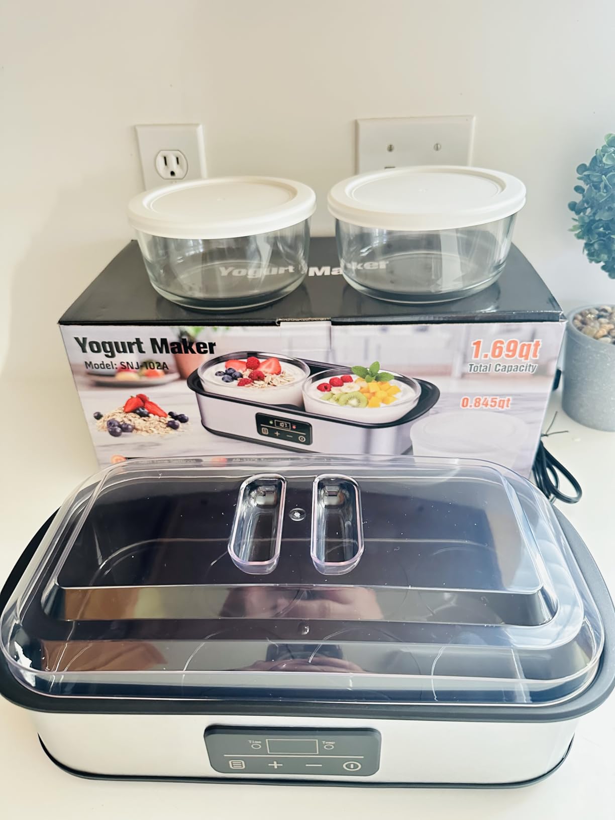 Yogurt Maker with Two Containers, Yogurt Maker Machine with Adjustable Temperature & Time Control, Automatic Shut-Off & Constant Temper for Homemade Probiotic Yogurt, Promoting Gut Health customer photo 1