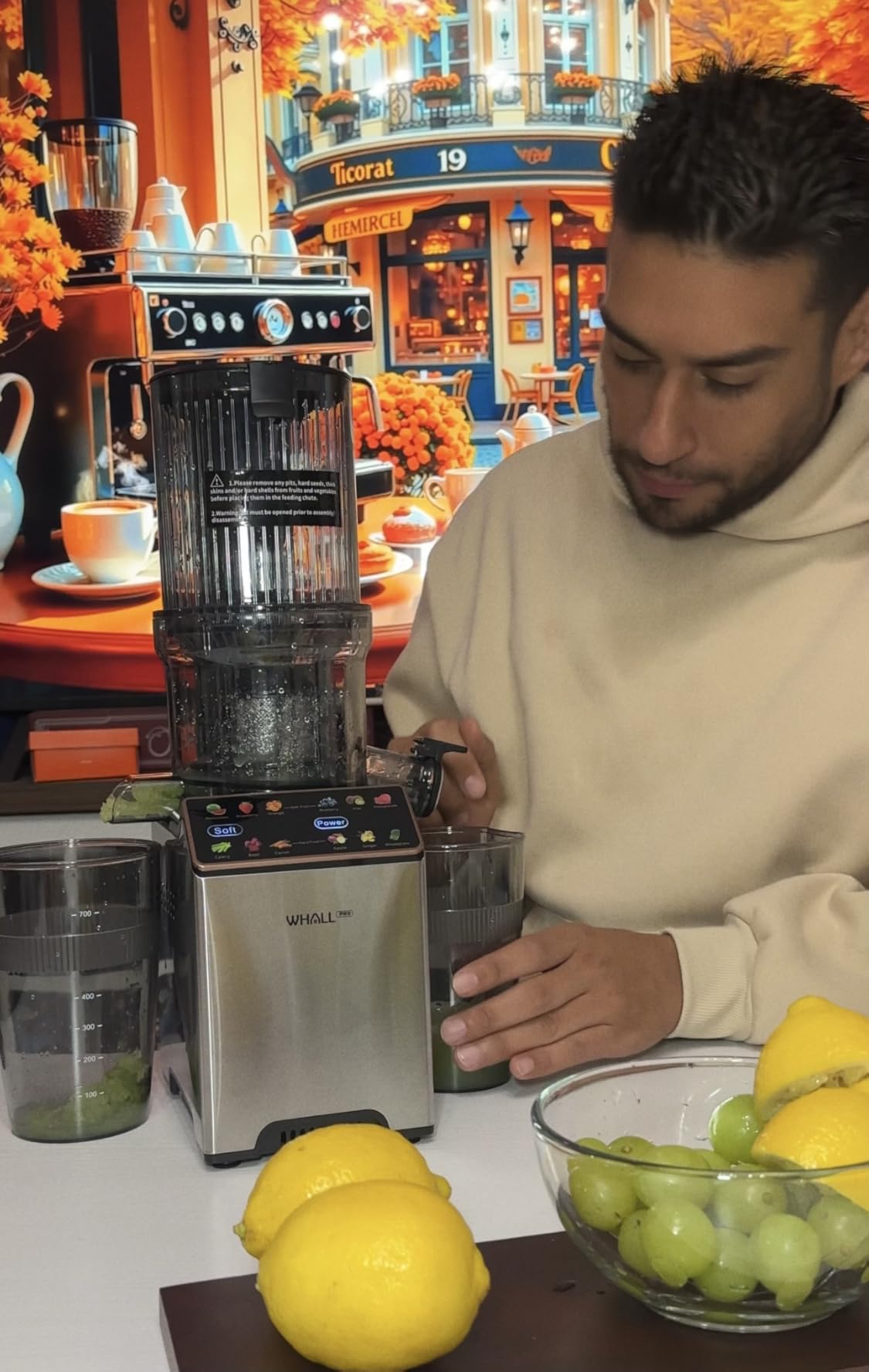 Cold Press Juicer, Touchscreen Juicer Machines with 4.5'' Wide Feed Chute, Stainless Steel Masticating Juicers Easy to Clean, Ergonomic Operational Panel Design, High Juice Yield, Steel customer photo 2