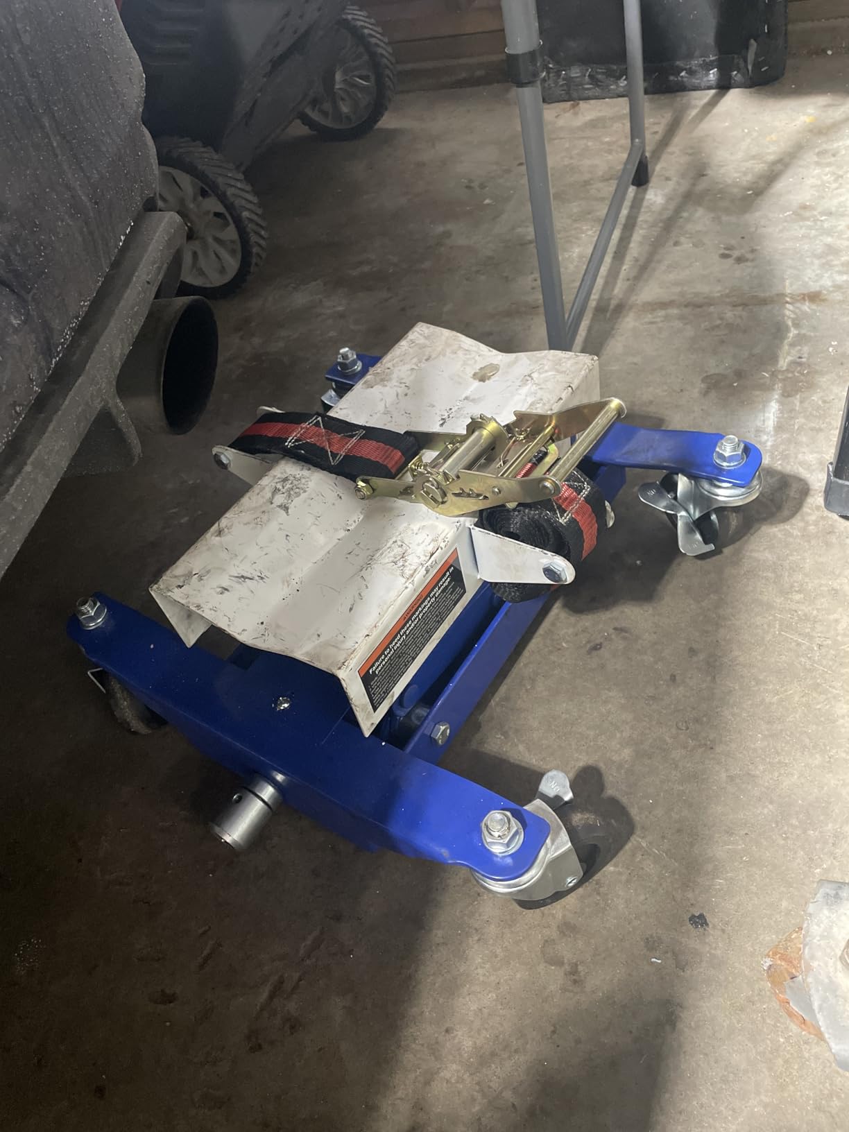 450 LBS Low Profile Transmission Jack - Heavy-Duty Auto Repair Lift with 7-23 Inch Height Range, 2M Safety Straps & 4 Brake Wheels for Safe, Smooth Repairs - Blue customer photo 1
