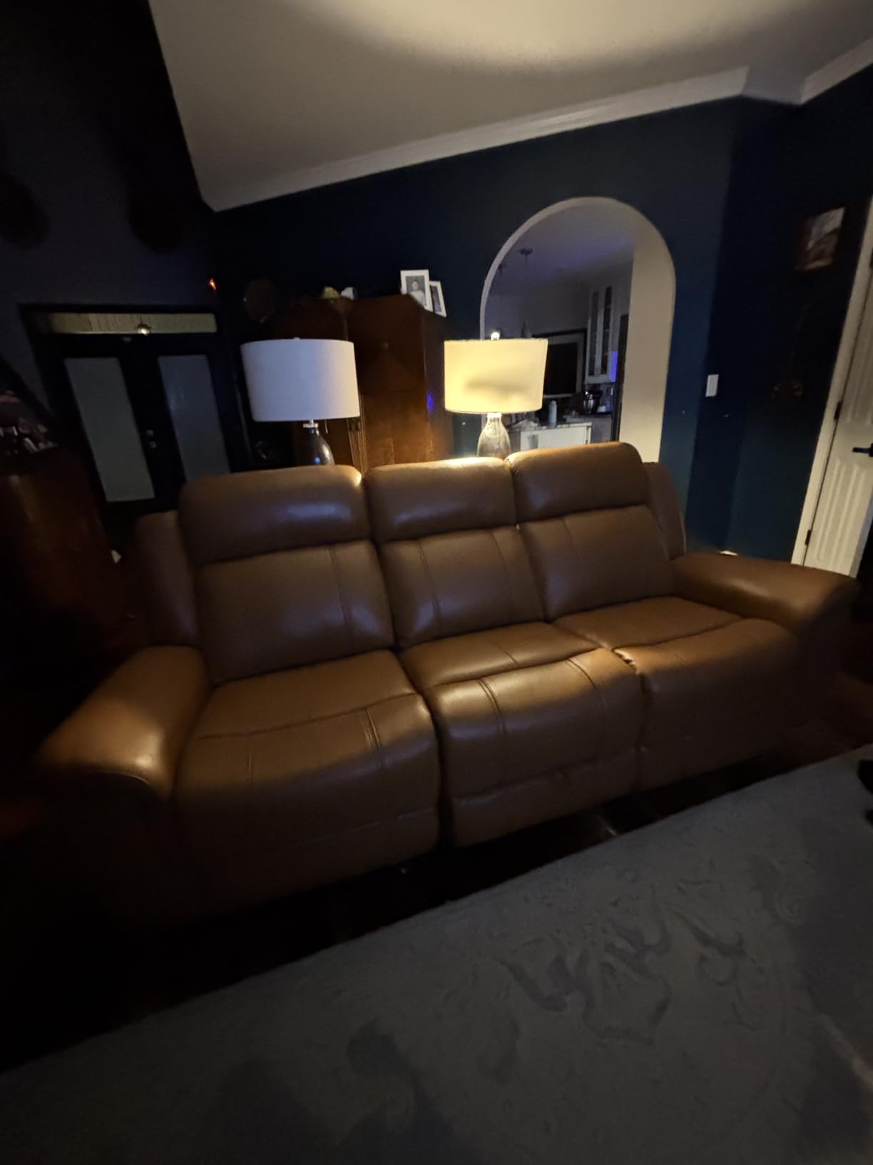 CHITA Genuine Leather Power Recliner Sofa, Wall Hugger Reclining Sofa with Drop Down Table, Power Headrest, Drawers, Charging Ports, Reclining Sectional Couch for Living Room, RV, Saddle customer photo 2