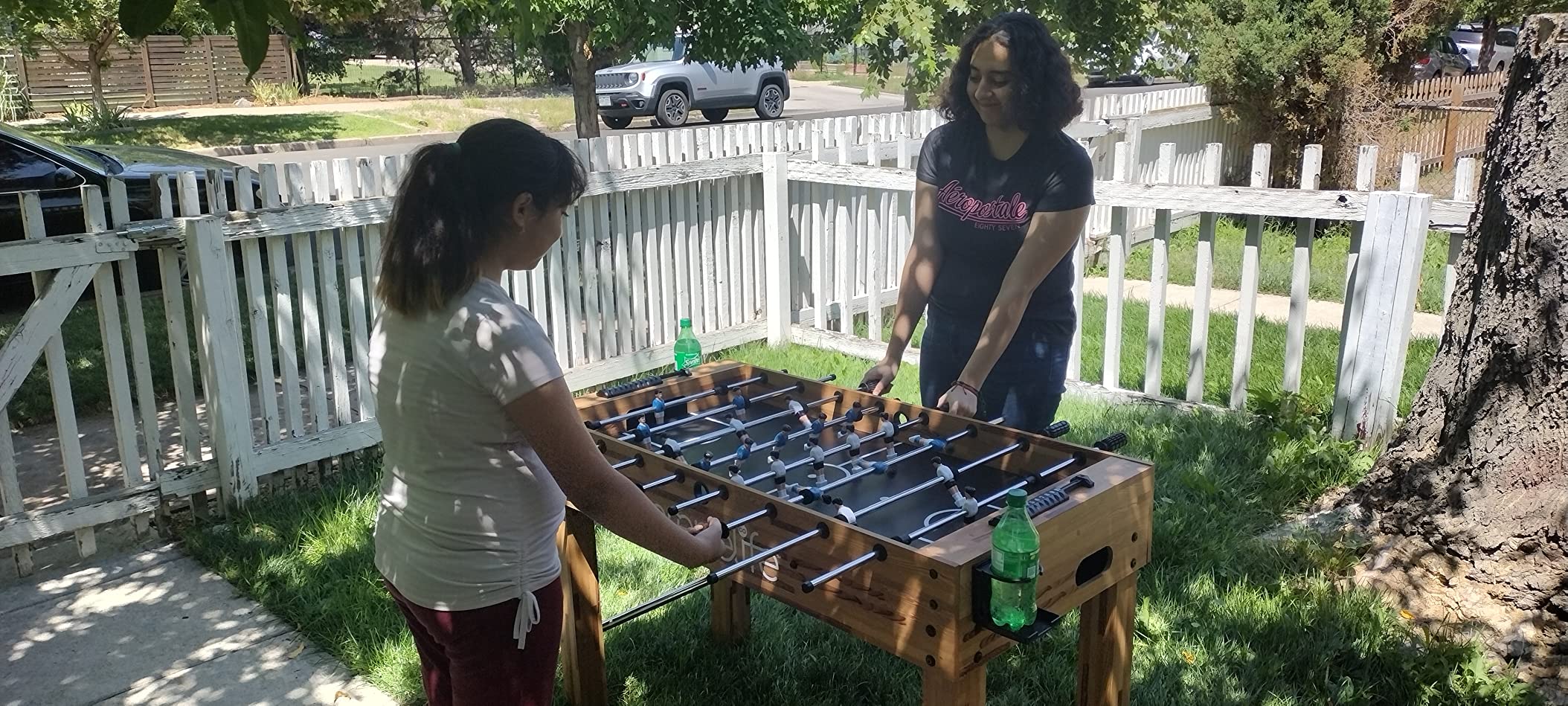 SereneLife 48in Competition Sized Foosball Table - Height Adjustable Arcade Soccer Set for Home, Game Room, Man Cave - Includes 2 Balls & 2 Fold-Out Cup Holders, Natural customer photo 1