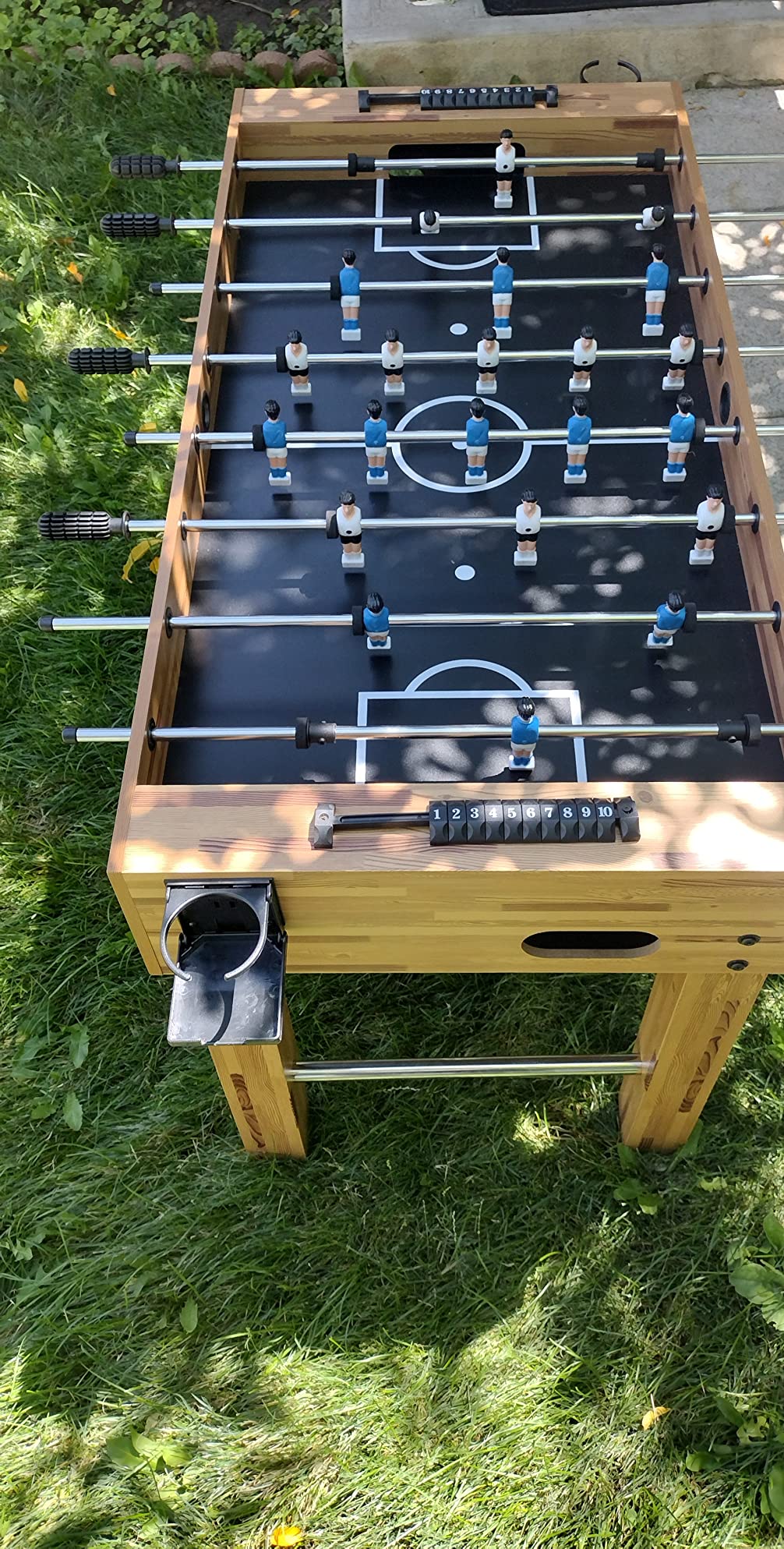 SereneLife 48in Competition Sized Foosball Table - Height Adjustable Arcade Soccer Set for Home, Game Room, Man Cave - Includes 2 Balls & 2 Fold-Out Cup Holders, Natural customer photo 2