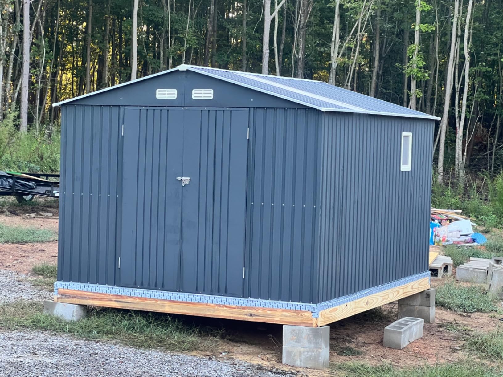 VanAcc 12x20x7.2 FT Outdoor Storage Shed with 2 Transparent Panels, Metal Garden Shed with Hinged Double Doors, Windows & Vents, Reinforced Steel Frame for Backyard Garden, DIY Workshop, Dark Gray customer photo 1