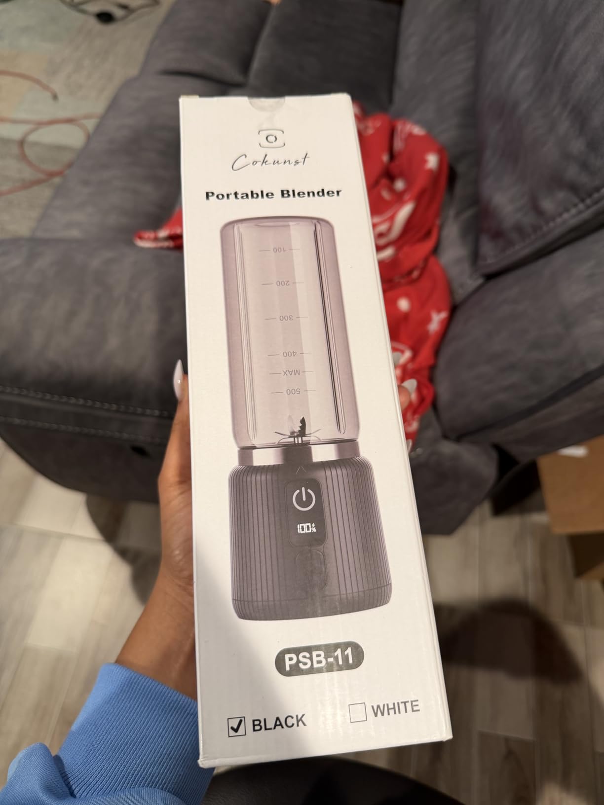 COKUNST Portable Blender, Small Smoothie & Shake Maker with 8 Blades, Compact Personal Blender with LED Display, USB C Rechargeable Juice Mixer with Extra Lid for Travel, Gym, Home, 17oz, Black customer photo 1