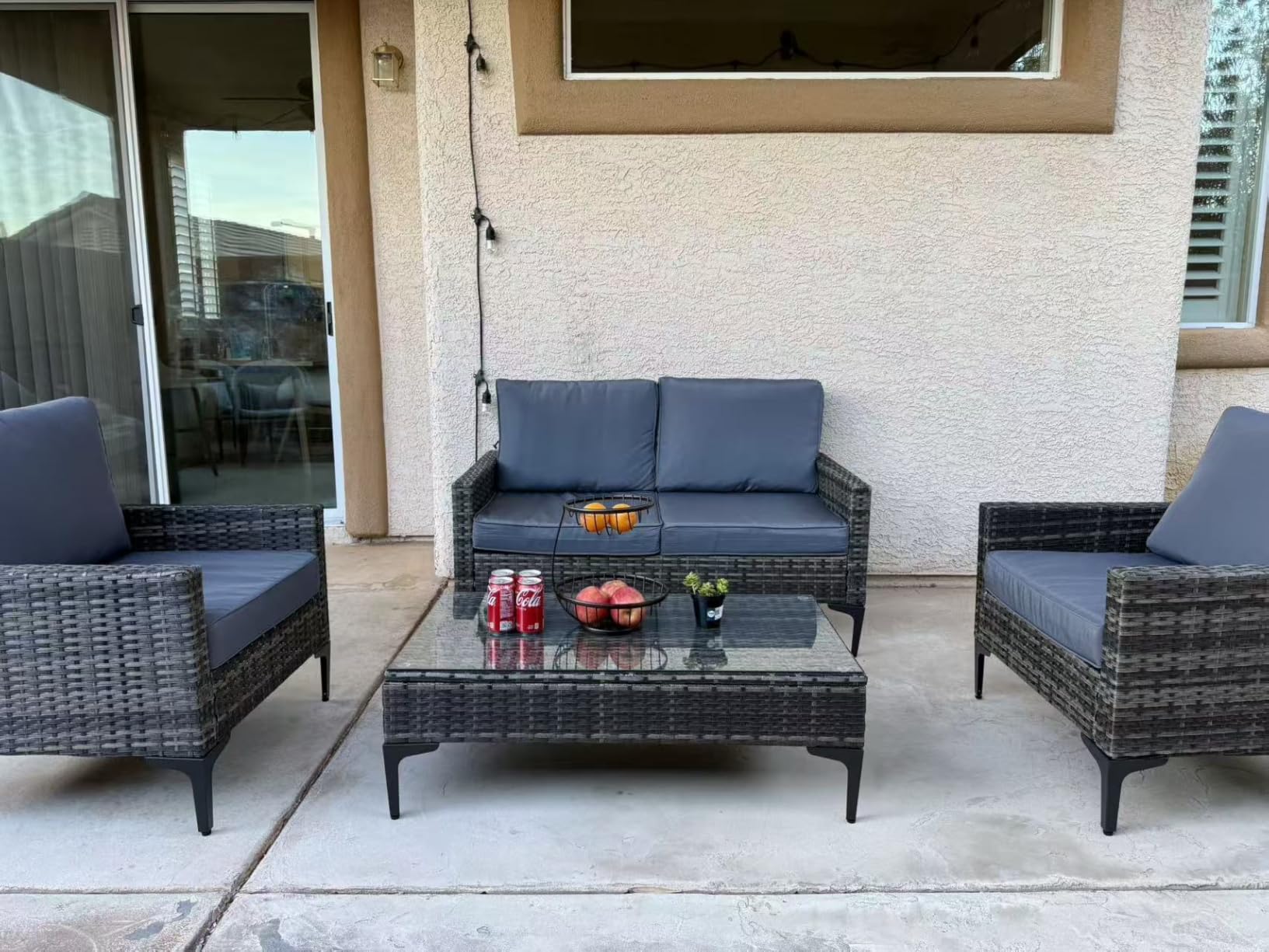 4-Piece Patio Furniture Set, Outdoor Wicker Patio Conversation Set with Tempered Glass Table, All-Weather Rattan Sectional Loveseat & Chairs with Thick Cushions for Garden, Deck, Backyard - Beige customer photo 1