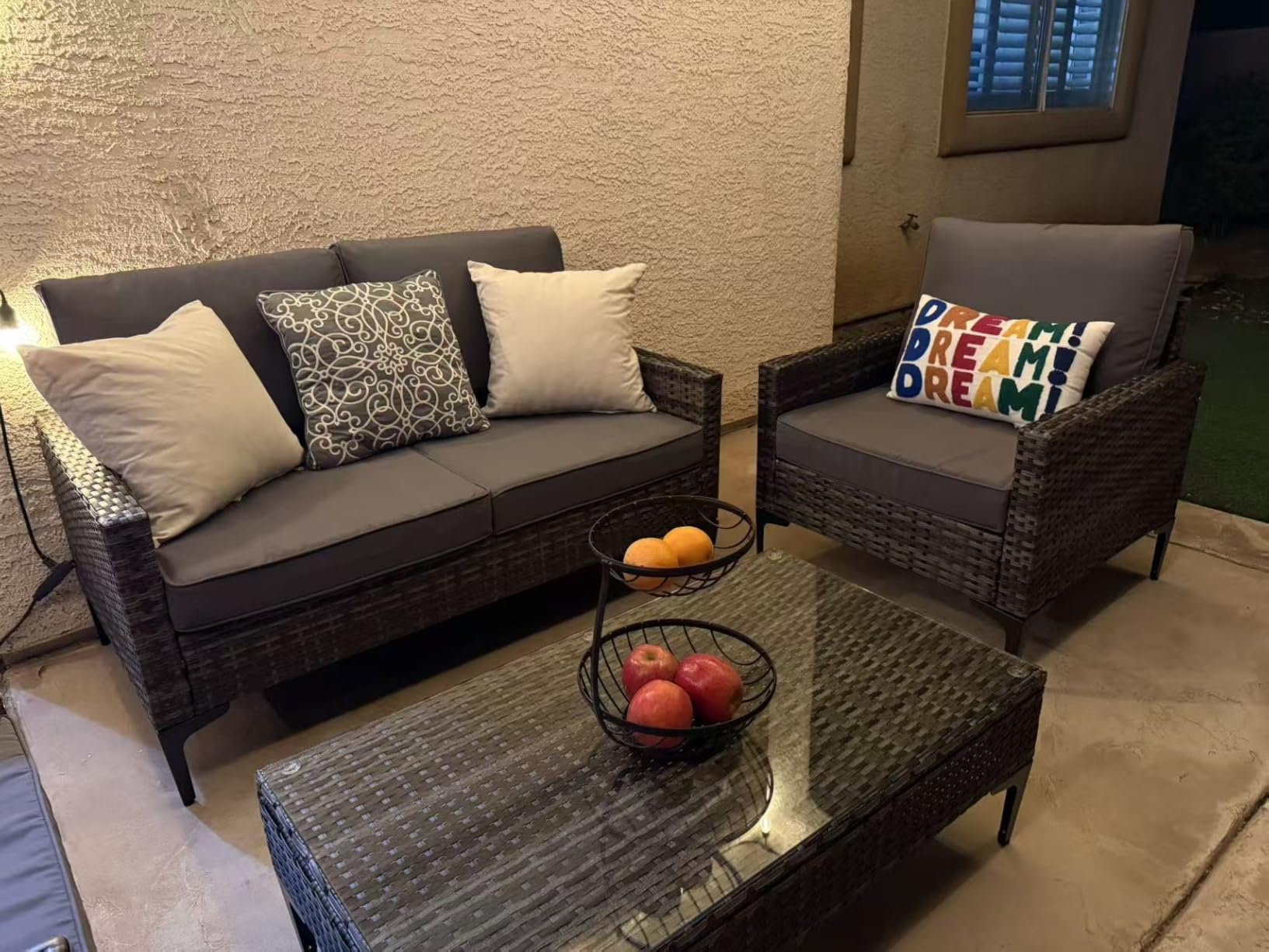 4-Piece Patio Furniture Set, Outdoor Wicker Patio Conversation Set with Tempered Glass Table, All-Weather Rattan Sectional Loveseat & Chairs with Thick Cushions for Garden, Deck, Backyard - Beige customer photo 2