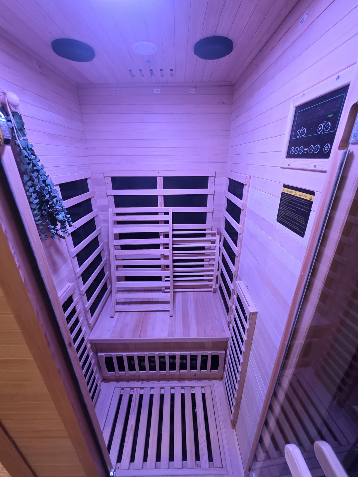 1-2 Person 6.3Ft Infrared Sauna, 7 Color Full Spectrum Wood Dry Sauna. Canadian Hemlock Indoor Saunas with 1745W 20Min Fast Heating & Music Speakers for Home & Gym (40