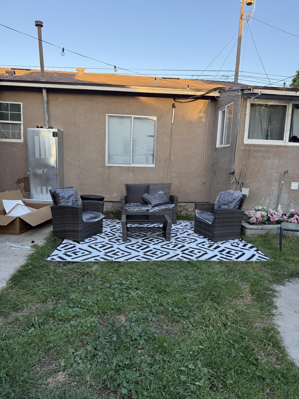 Wisteria Lane 4 Piece Patio Furniture Set, Wicker Outdoor Patio Conversation Furniture Set, All Weather Outdoor Patio Sofa with Cushion and Glass Table, Ash Gray customer photo 1