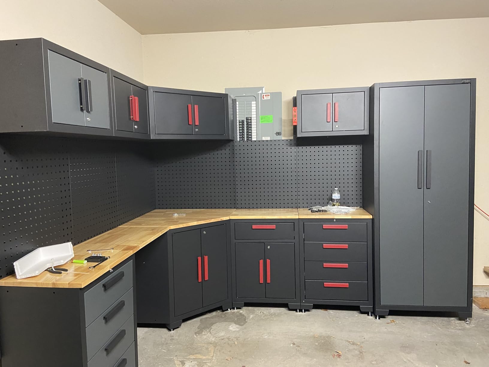 Garage Storage Cabinet System 9-Pcs Workshop Set Garage Cabinets and Storage System with Steel Drawers, Rolling Chest, Workbench, Pegboard for Tool Organization customer photo 1