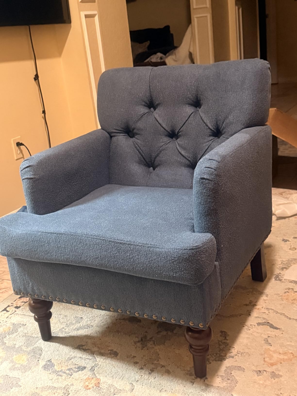 Upholstered Accent Chair with Thick Cushion, High Back Reading Chair, Linen Blend Armchair with Solid Rubberwood Legs for Living Room, Bedroom, Reading Nook, Apartment & Small Spaces, Beige customer photo 2