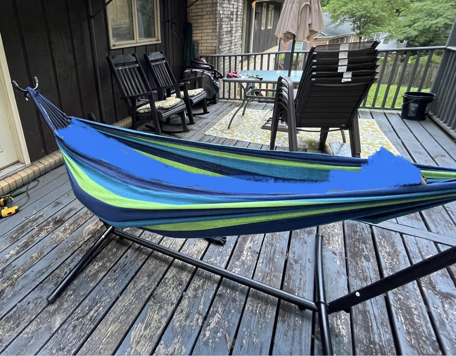 DUMOS Double Hammock with Space Saving Stand, Heavy Duty Steel Frame, Portable for Outside & Indoor Use, 450lbs Capacity, Easy Assembly, Carrying Bag Included, Beige customer photo 2