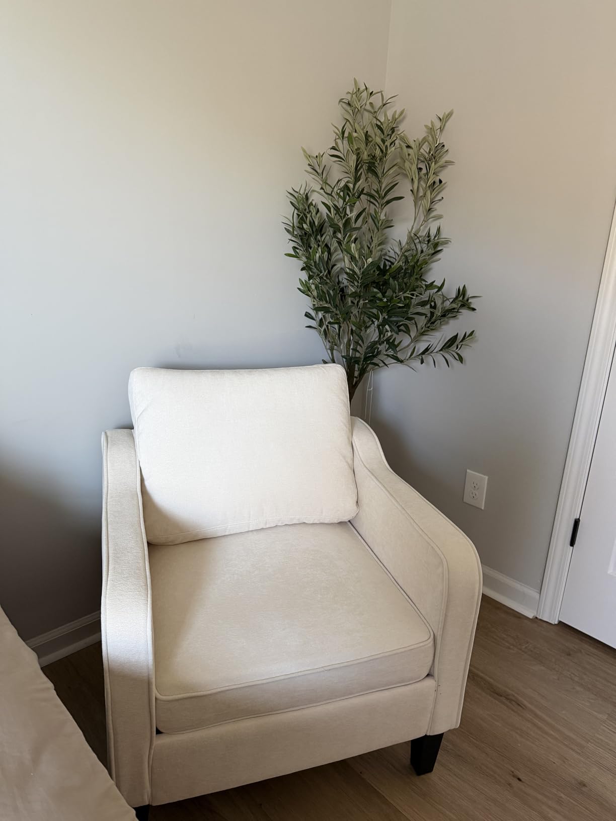 Accent Chair for Living Room, Mid Century Modern Reading Chair for Bedroom, Upholstered Armchair with Side Pockets, Comfy Single Sofa Side Chair for Office, Apartment, Small Room, Light Grey customer photo 2