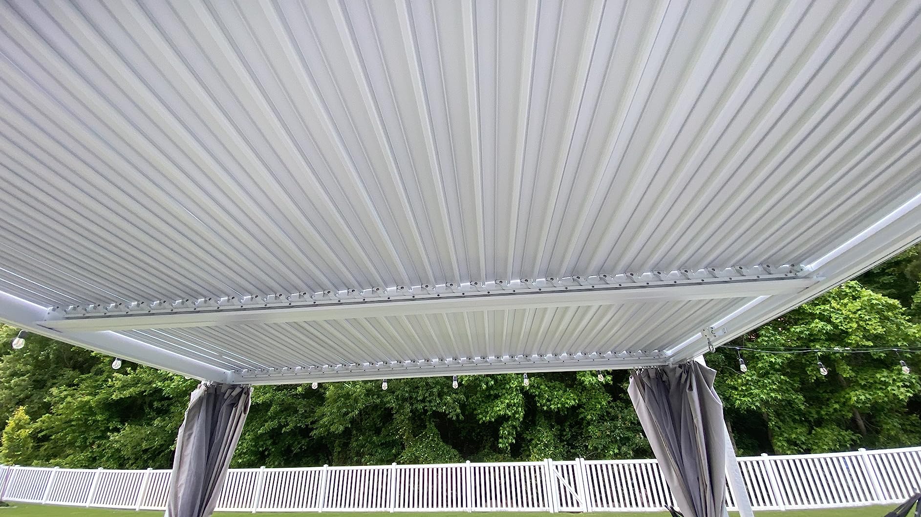 MELLCOM Electric Retractable Pergola 10x13, Aluminum Motorized Louvered Pergola, 2 Independent Adjustable Louvers, Integrated Drainage System, Dark Gray customer photo 2