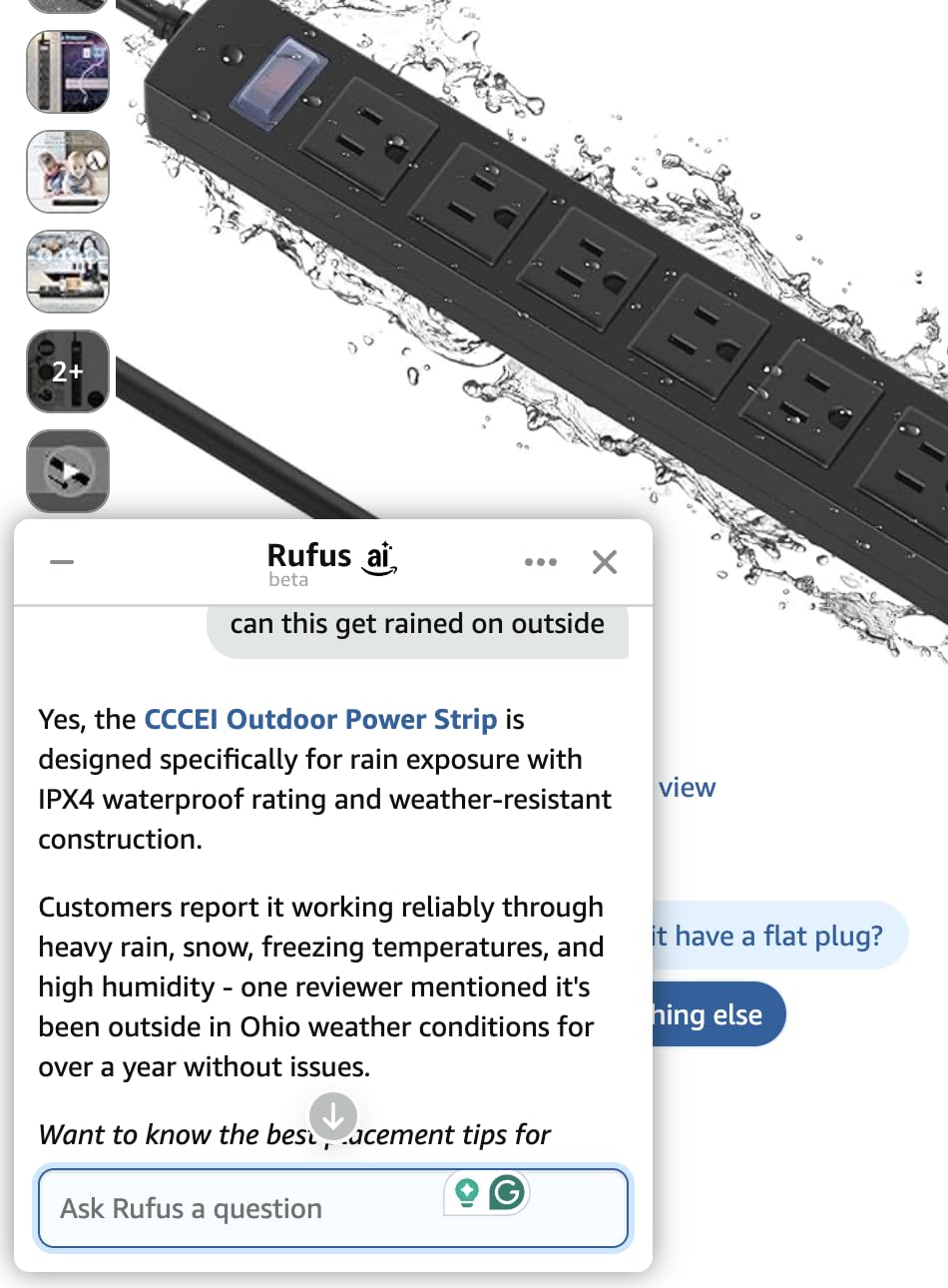 Outdoor Power Strip Waterproof with 5 Outlets, Garden Weatherproof Surge Protector, Christmas Multiple Outlet Exterior Socket for Lighting Appliances. 5FT Extension Cord Strip with Flat Plug. Black customer photo 1