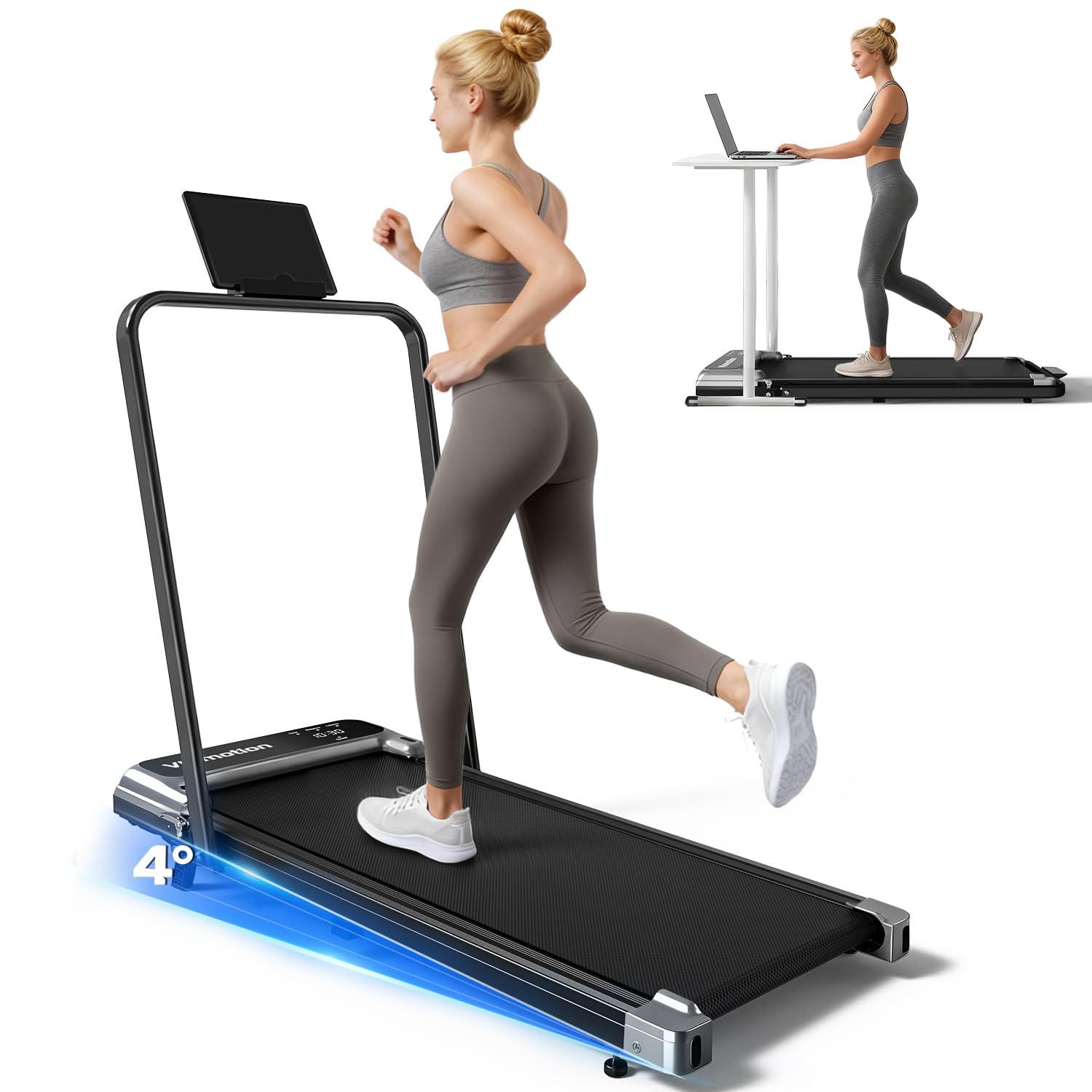 Walking Pad Treadmill with Handle Bar and Adjustable Incline, Compact Portable Treadmills for Home Office, 2.5HP Quiet Anti-Slip Under Desk Treadmills, 0.6-3.8 MPH Remote Speed Control, 265 LBS customer photo 1