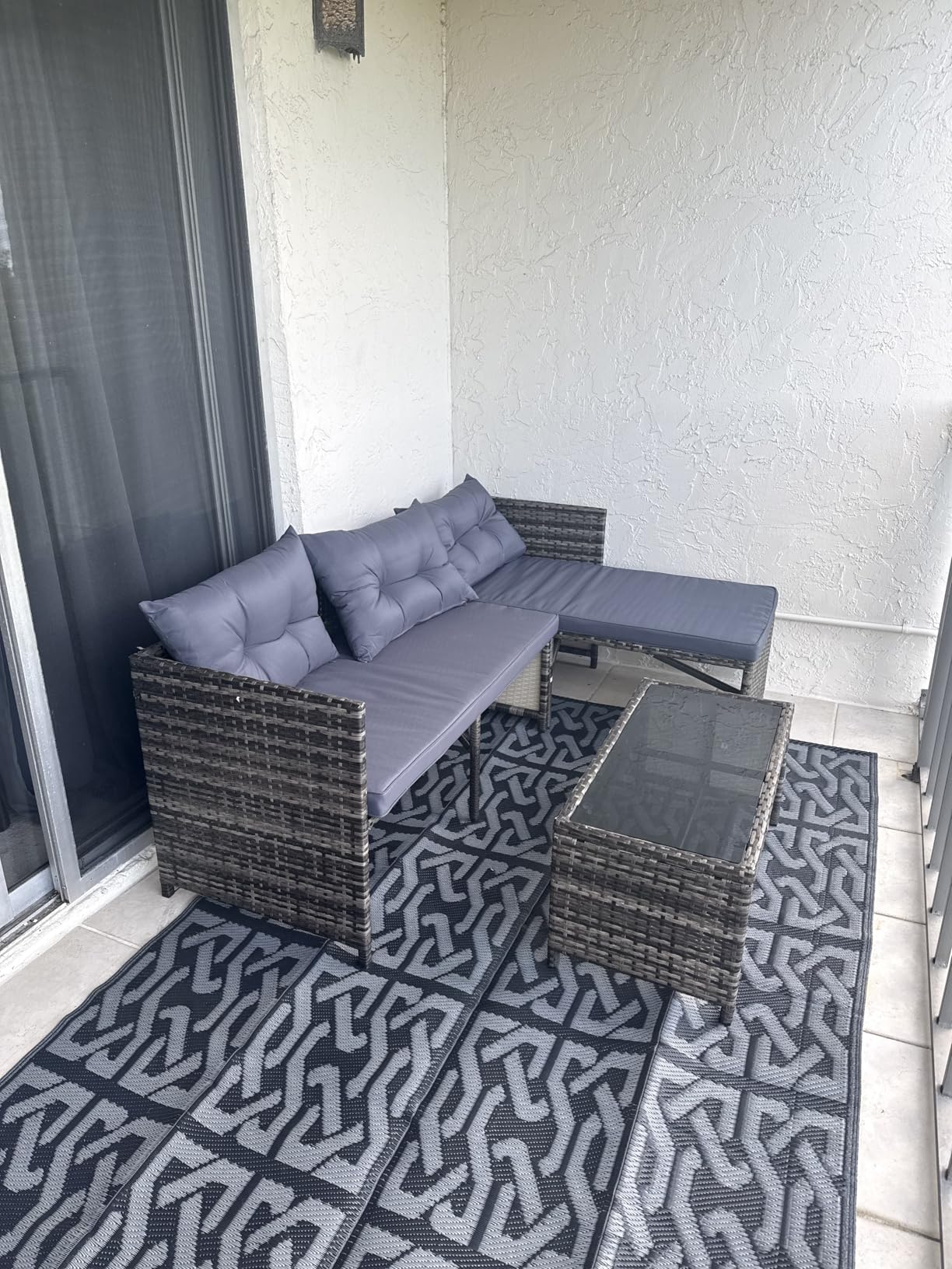 Shintenchi 3-Piece Outdoor Patio Furniture Sets, Wicker Patio Conversation Sets, All Weather Wicker Rattan Patio Seating Sofas with Glass Coffee Table and Cushion, Blue-Gray customer photo 2