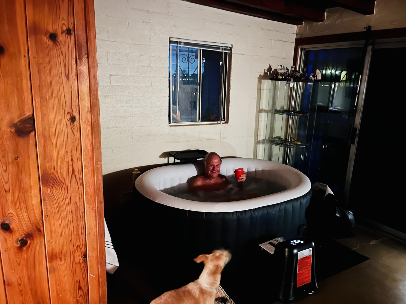 Inflatable Blow Up Hot Tub with LED Lights, 2 Person Oval Portable Hot Tub, Leak-Proof PVC Outdoor Spa with 100 Air Jets, Pump and Insulated Cover, Side Table, 75