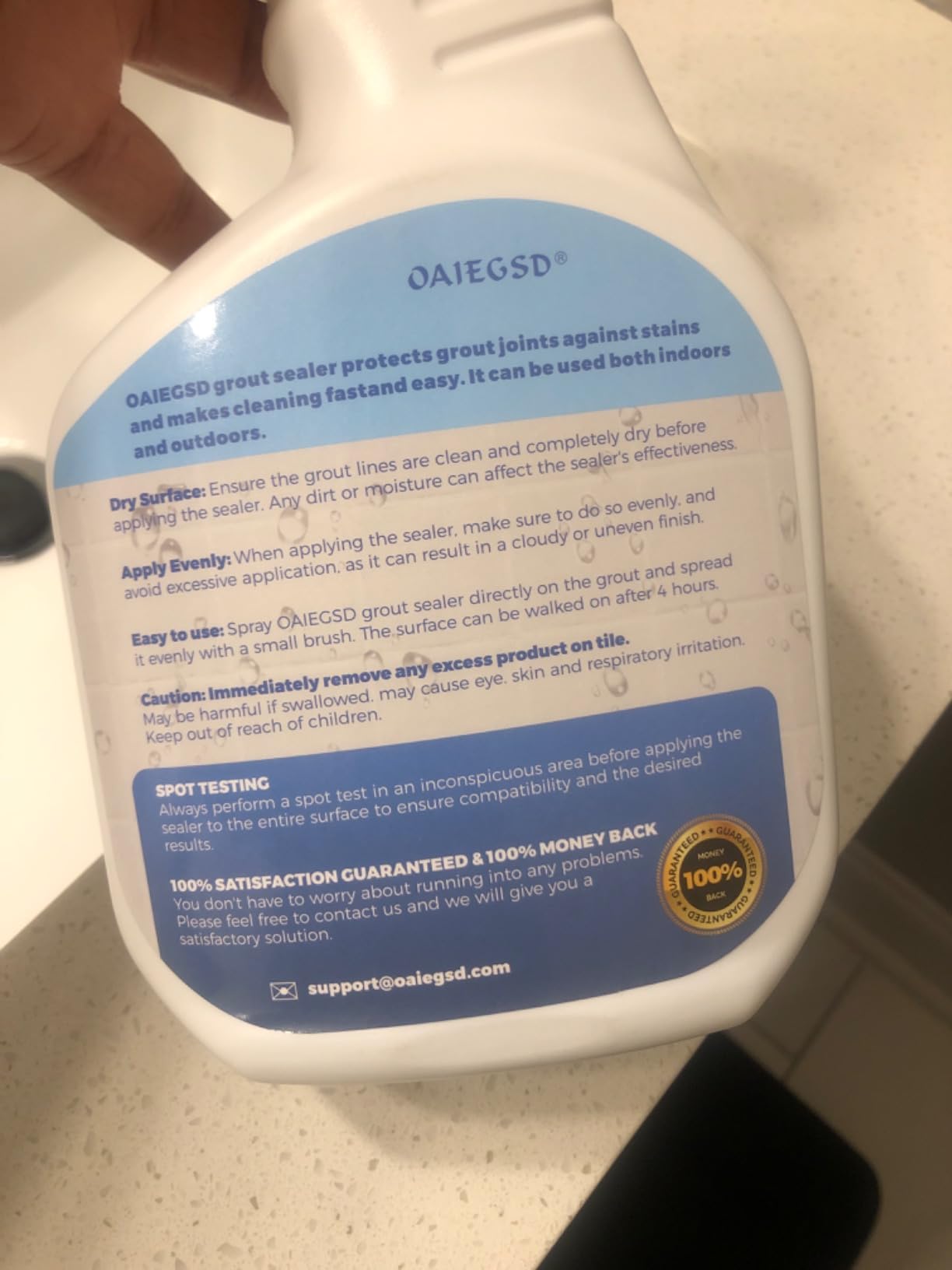 16oz Grout Sealer Spray with Brush for Floor Tile, Clear Waterproof Shower Sealer for Shower, Kitchen, Bathroom, 100% Safe Indoor & Outdoor, Grout Stain Sealant Protector for Stone, Marble, Floor customer photo 1