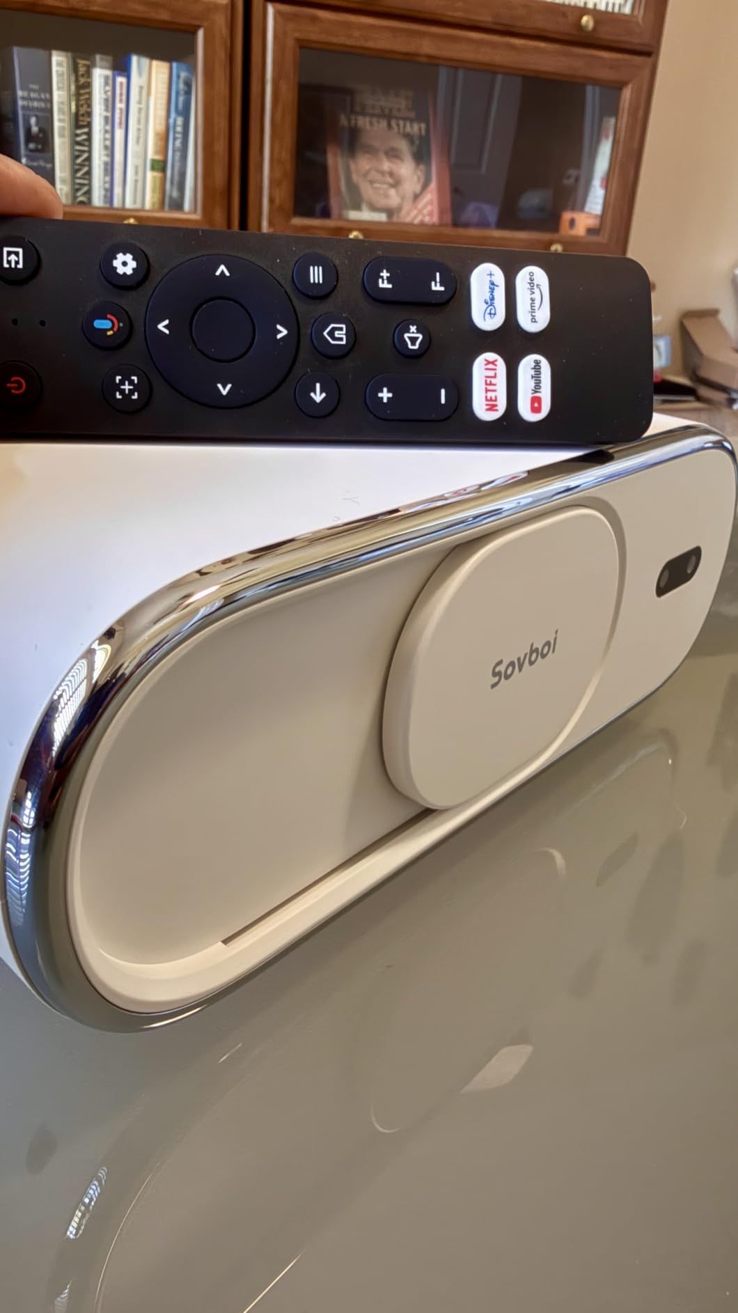 4K Projector Built-in Google TV: 2500 ANSI/Auto Lens Cap & 4D Keystone/Auto Focus & AI Voice Control, Sovboi Smart Portable Projector with WiFi6 & Bluetooth, Outdoor Movie Proyector for Streaming Apps customer photo 2