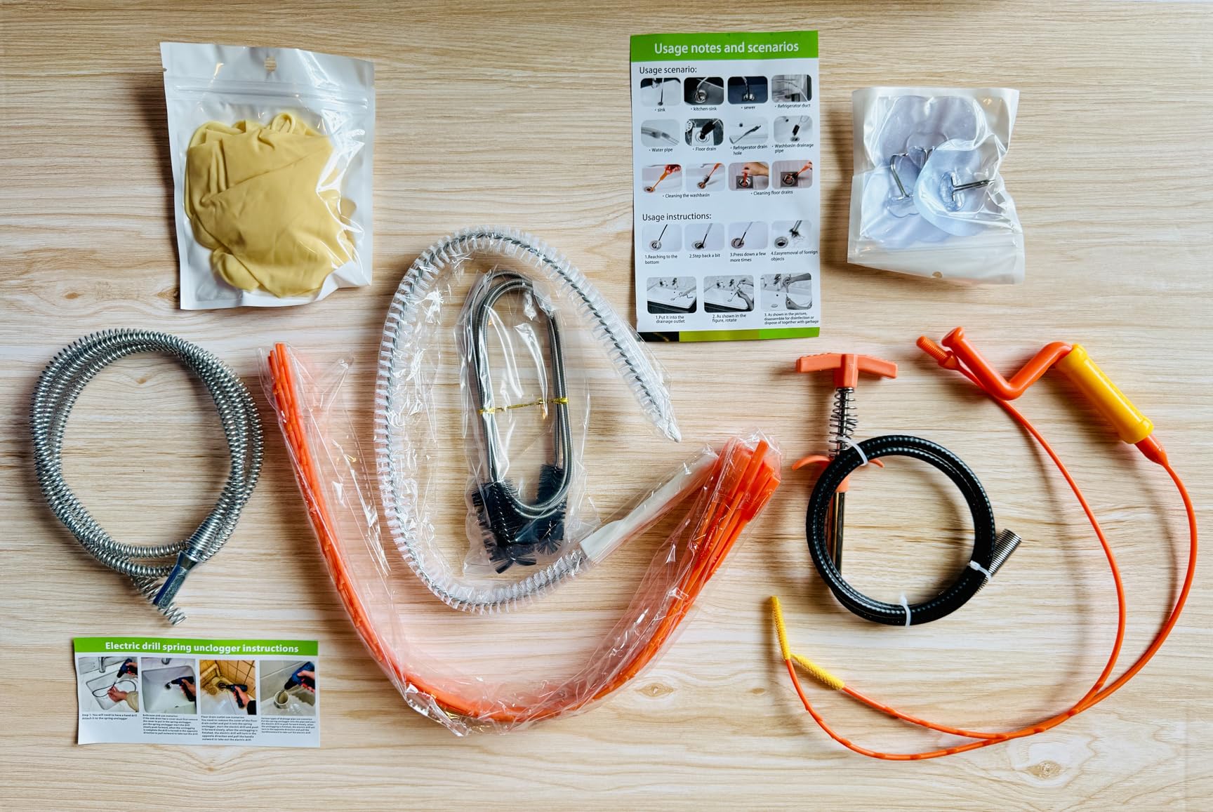 Drain Auger 33 Feet, Plumbing Snake Hair Clog Removal Tool, Heavy Duty Toilet Auger, Clog Remover Tool for Bathroom Kitchen Tub Shower Drain Clog Remover with Gloves, Orange customer photo 2