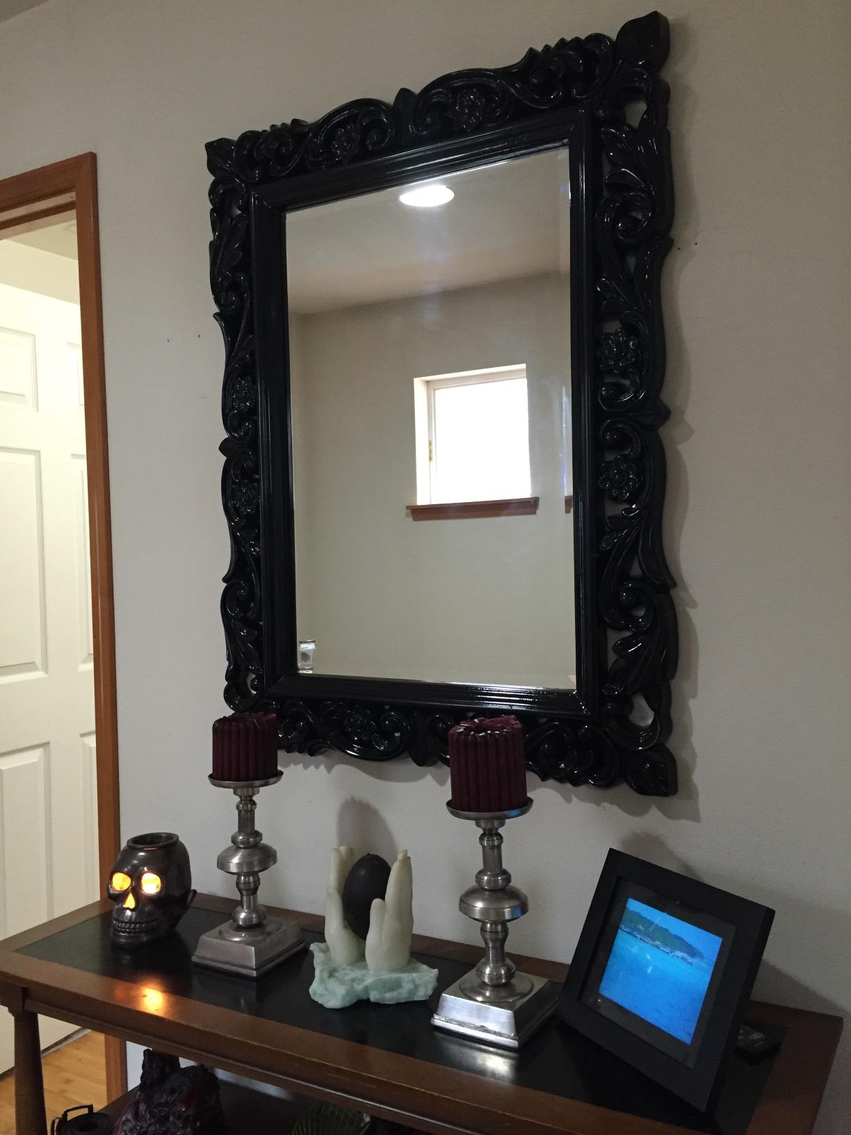 Chateau Rectangular Hanging Wall Mirror, Scroll Work Frame, Home Decoration Framed Mirrors for Bedroom, Bathroom, Entryway, or Any Room, French Pewter, 31.5 x 42 Inch customer photo 2