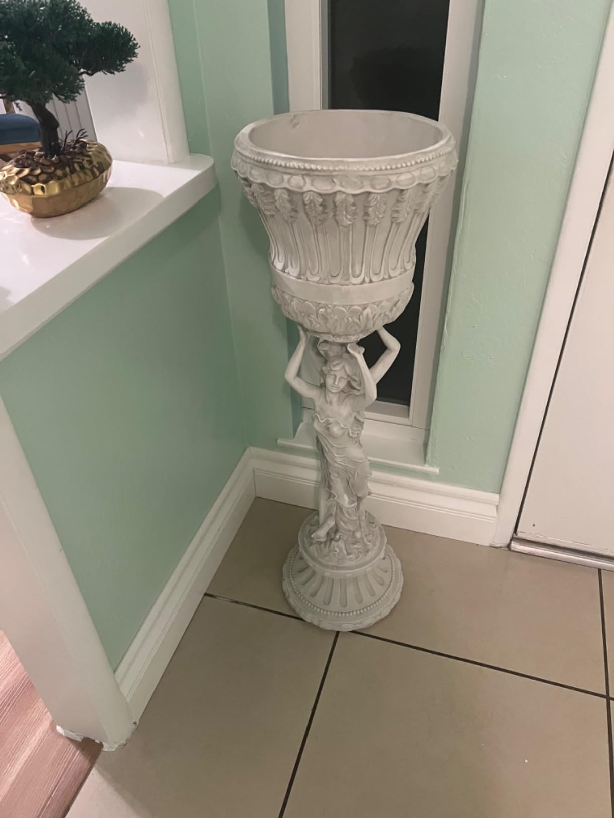 Design Toscano Les Filles Joyeuses Dancing Maidens Pedestal Column Plant Stand with Urn, 36 Inch Tall, Cast Stone Resin, Antique Stone Finish customer photo 2