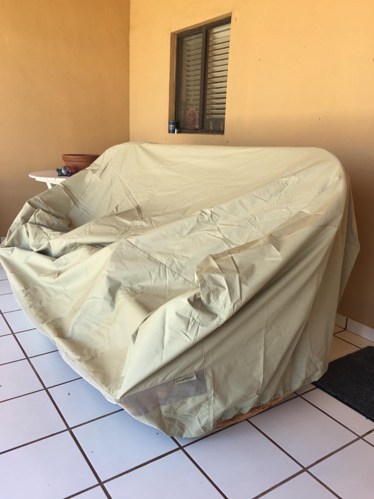 Covermates Elite Outdoor Patio Sofa Cover - Water-Resistant 300D Polyester, Double-Stitched Seams, Elastic Hem, Auto-Locking Drawcord & Mesh Vent for Moderate Weather, 52W x 32D x 34H, Khaki customer photo 1