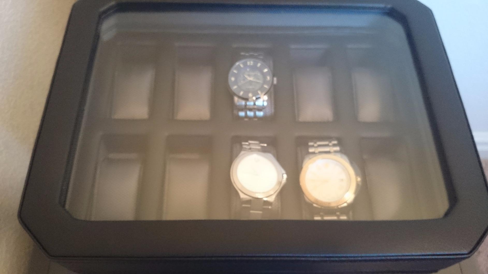 WOLF Windsor 10-Piece Watch Box with Drawer, Black - Features 10 Watch Compartments, Eight Ring Rolls & 17 Jewelry Compartments - Vegan Leather Exterior customer photo 1