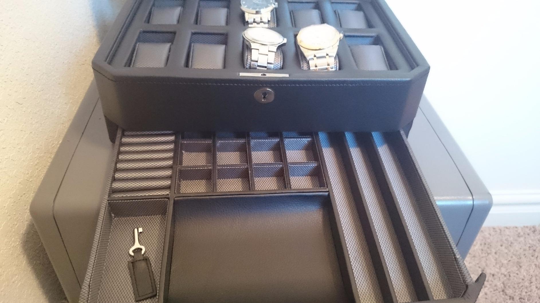 WOLF Windsor 10-Piece Watch Box with Drawer, Black - Features 10 Watch Compartments, Eight Ring Rolls & 17 Jewelry Compartments - Vegan Leather Exterior customer photo 2