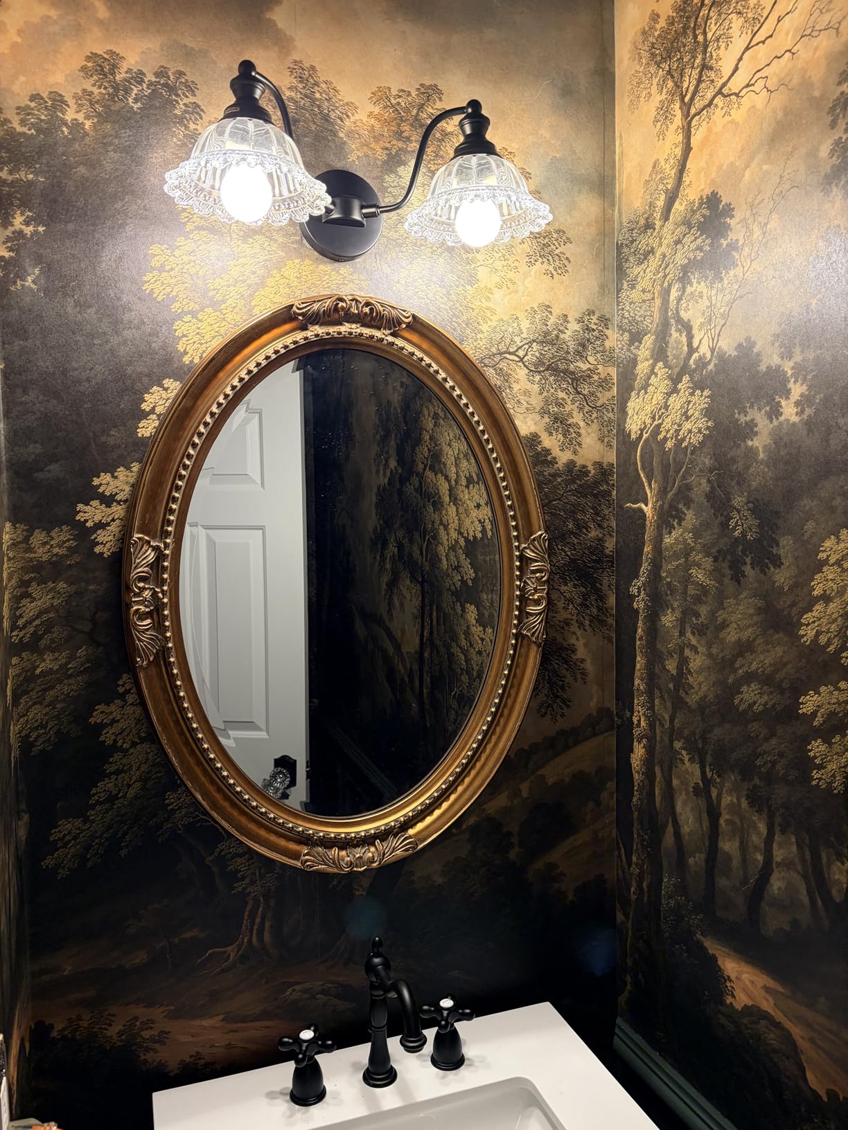 George Oval Chocolate Brown Wall Mirror, Oval Bevelled Hanging Wood Framed Vanity Mirrors for Home Decor, Living Room, Bathroom, Bedroom, or Hallway, 25 x 33 Inch customer photo 1