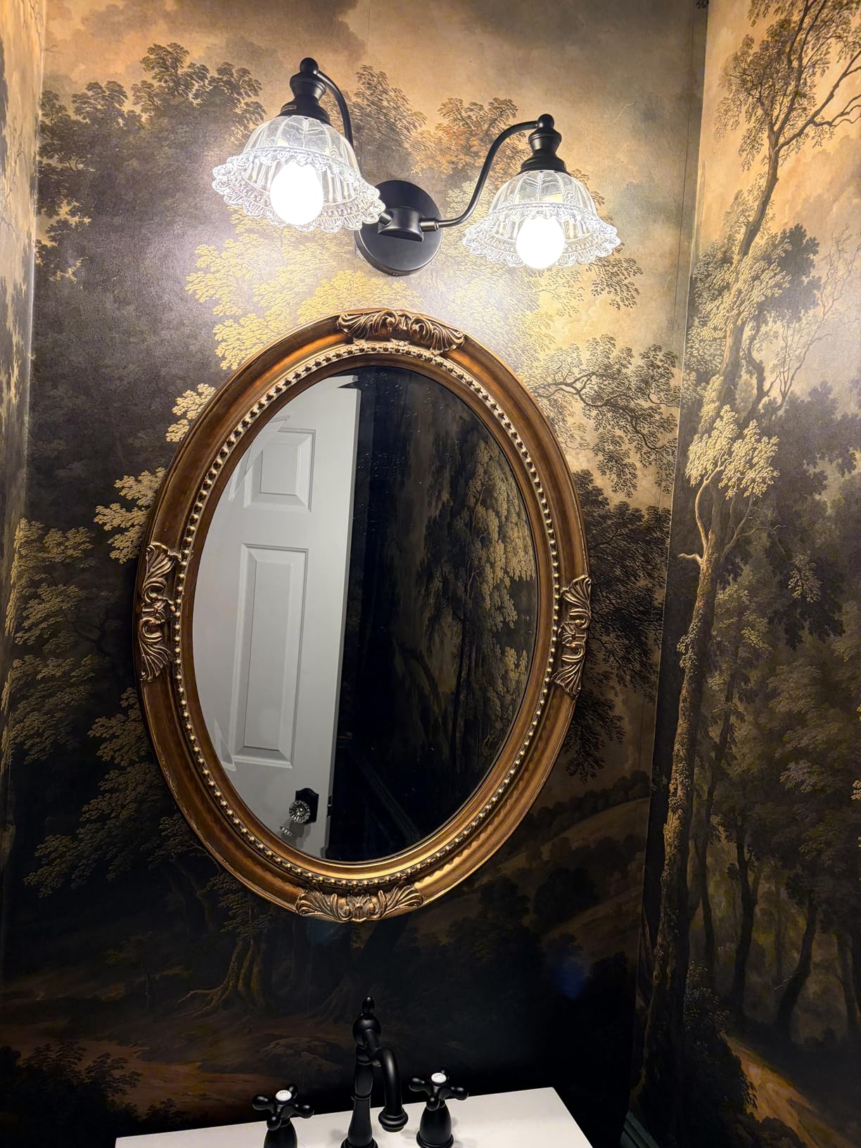 George Oval Chocolate Brown Wall Mirror, Oval Bevelled Hanging Wood Framed Vanity Mirrors for Home Decor, Living Room, Bathroom, Bedroom, or Hallway, 25 x 33 Inch customer photo 2