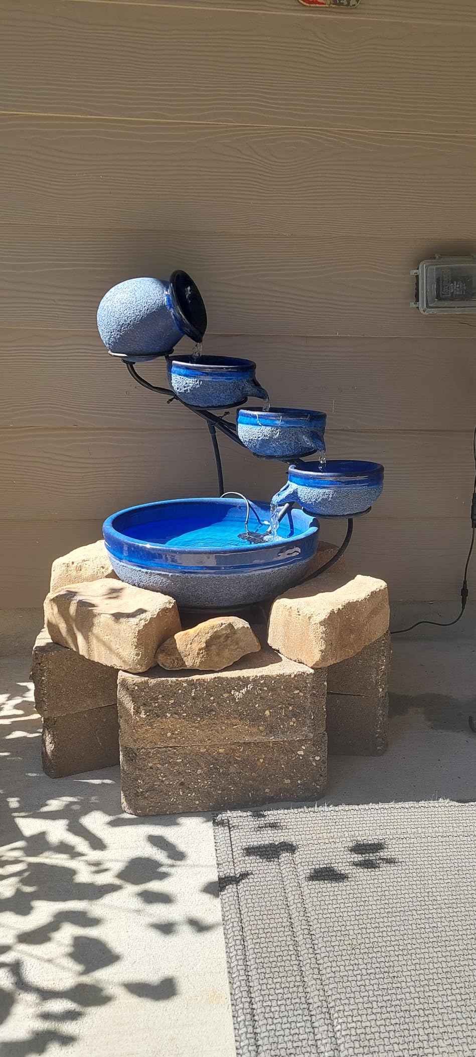 Smart Solar Glossy Ceramic 4-Tiered Cascade Solar-Powered Fountain with 10' Cable, Green customer photo 1