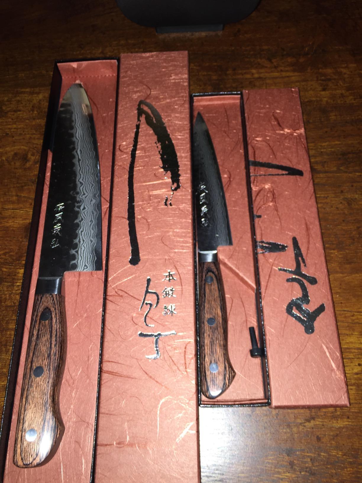 Yoshihiro VG10 16 Layer Hammered Damascus Stainless Steel Gyuto 8.25'' (210mm) Japanese Chefs Knife & Petty Utility Knife 5.3'' (135mm) SET customer photo 2