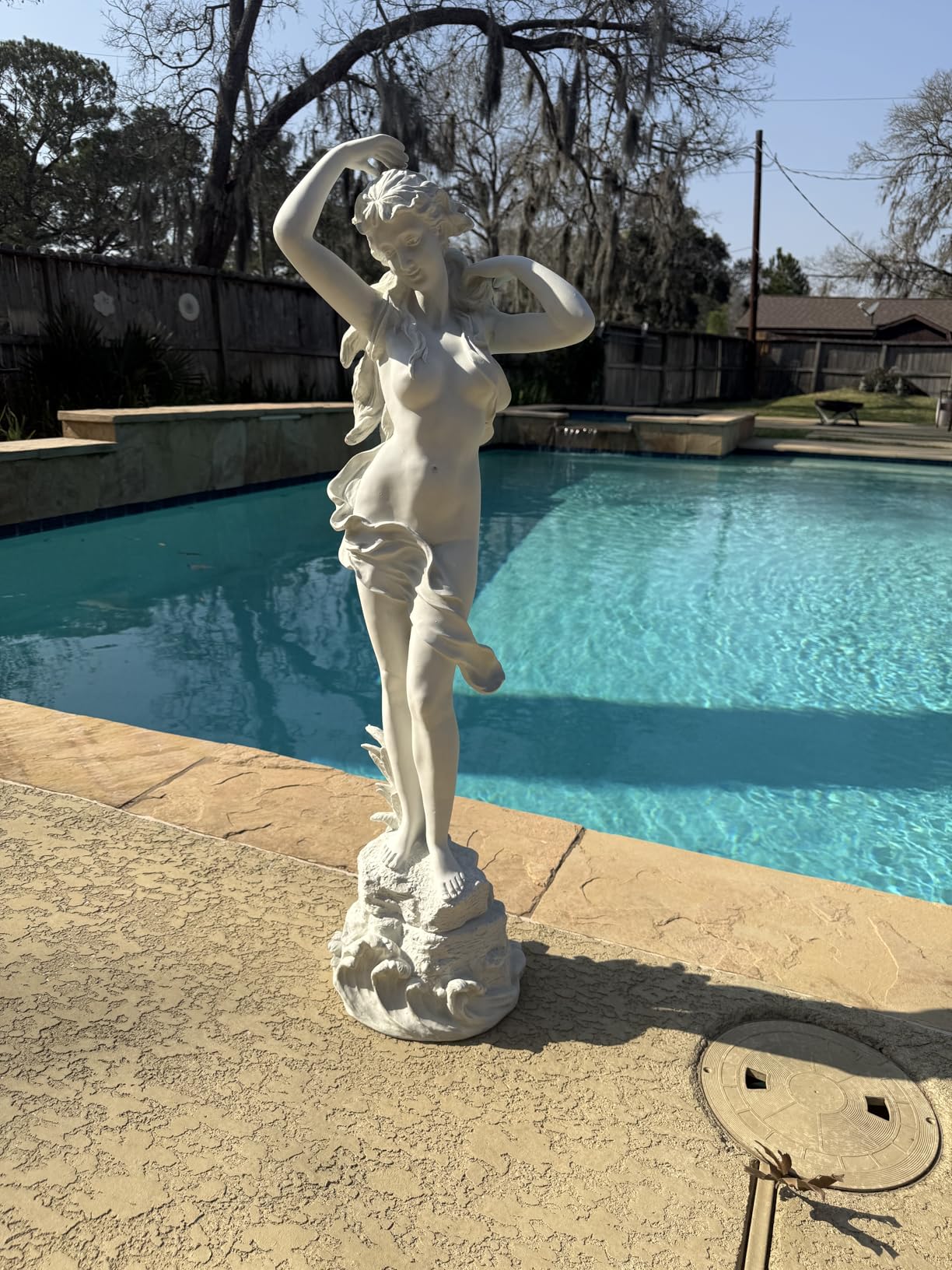 Spring Awakening Classic Woman Garden Statue, 14 inches wide, 40 inches tall, Cast Stone Resin, Antique Stone Finish customer photo 1