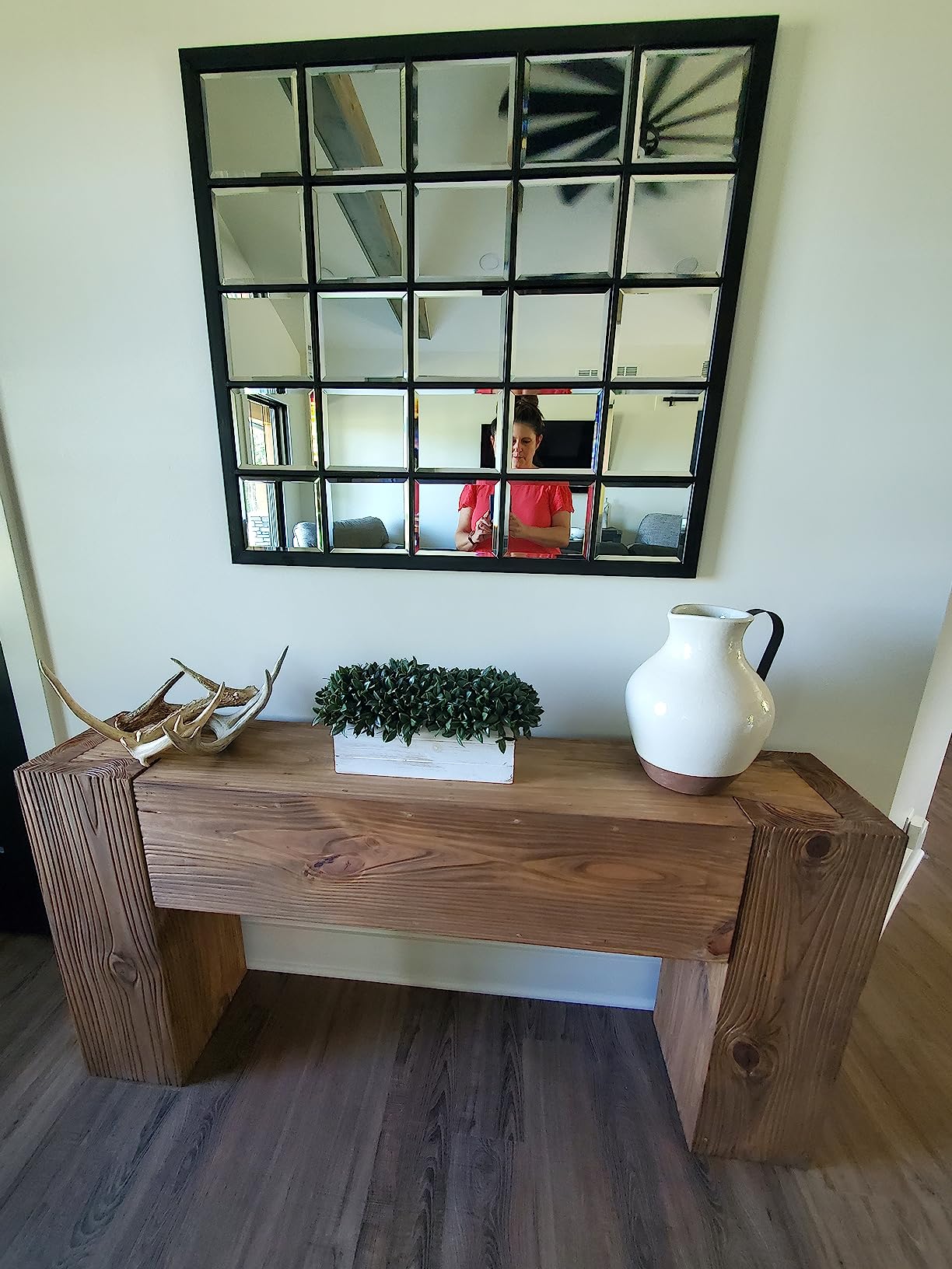 Howard Elliott Superior Hanging Rectangular Window Design Wall Mirror, Accent, Bronze, Elegant Beveled Frameless Windowpane Decor Mirrors, Hang Horizontal or Vertical, 34 x 38 Inch, Bronze customer photo 2