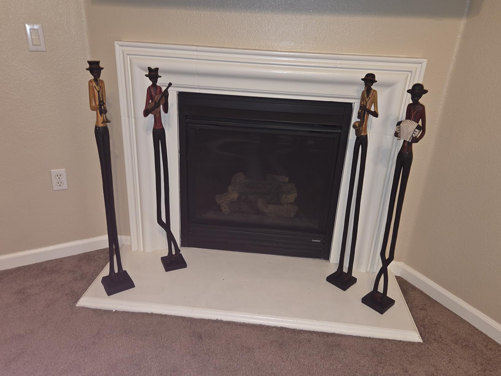 Deco 79 Polystone Musician Decorative Sculpture Tall Long Legged Jazz Band Home Decor Statues with Black Base Stand, Set of 4 Accent Figurines 5