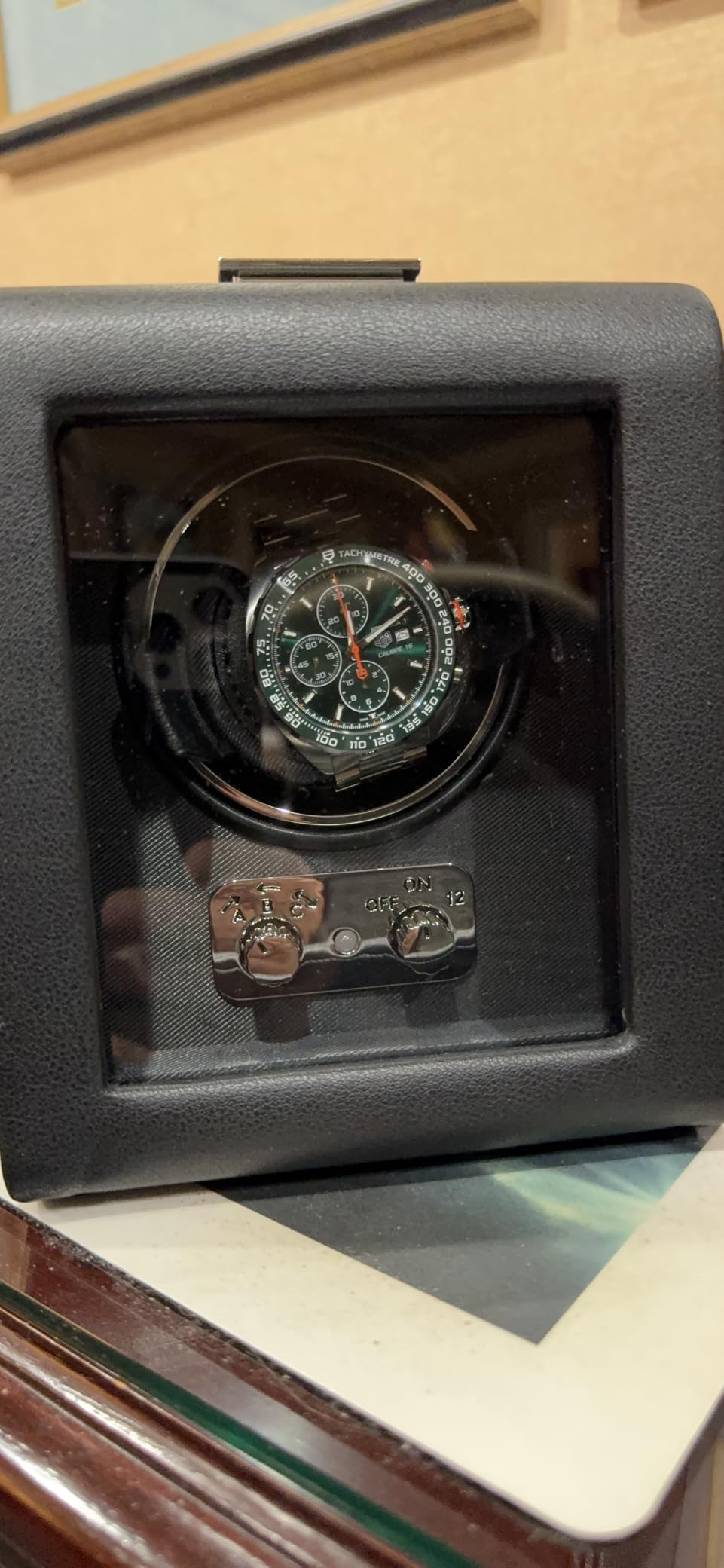 WOLF Heritage Triple Winder with Glass Cover, Black - Secure Fit with Patented Lock-in Dynamic Cuff - for Bigger, Heavier Watches - Vegan Leather - Includes Universal Adapter customer photo 2