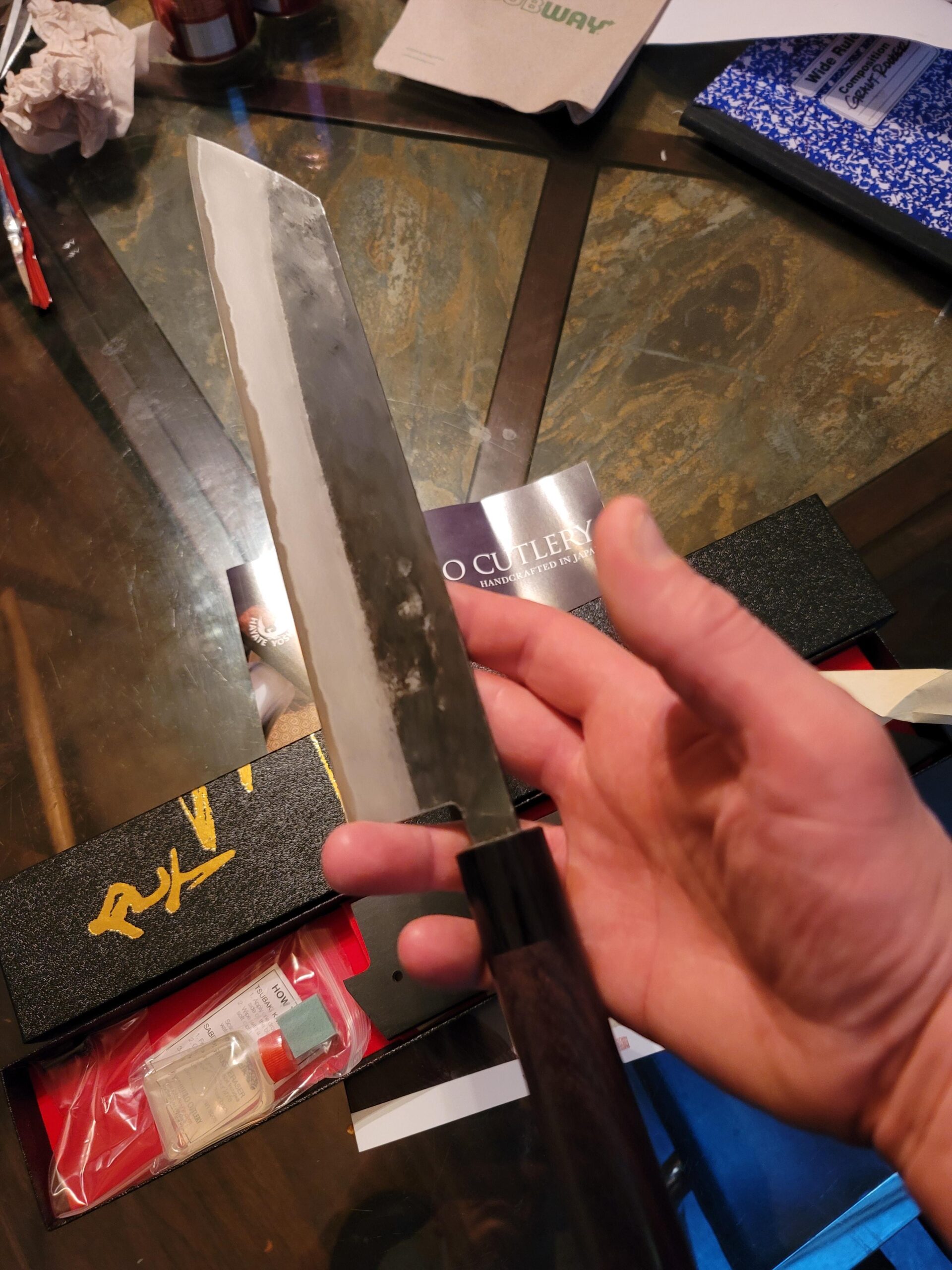 VG-10 46 Layers Hammered Damascus Gyuto with Turquoise Blue Handle customer photo 1