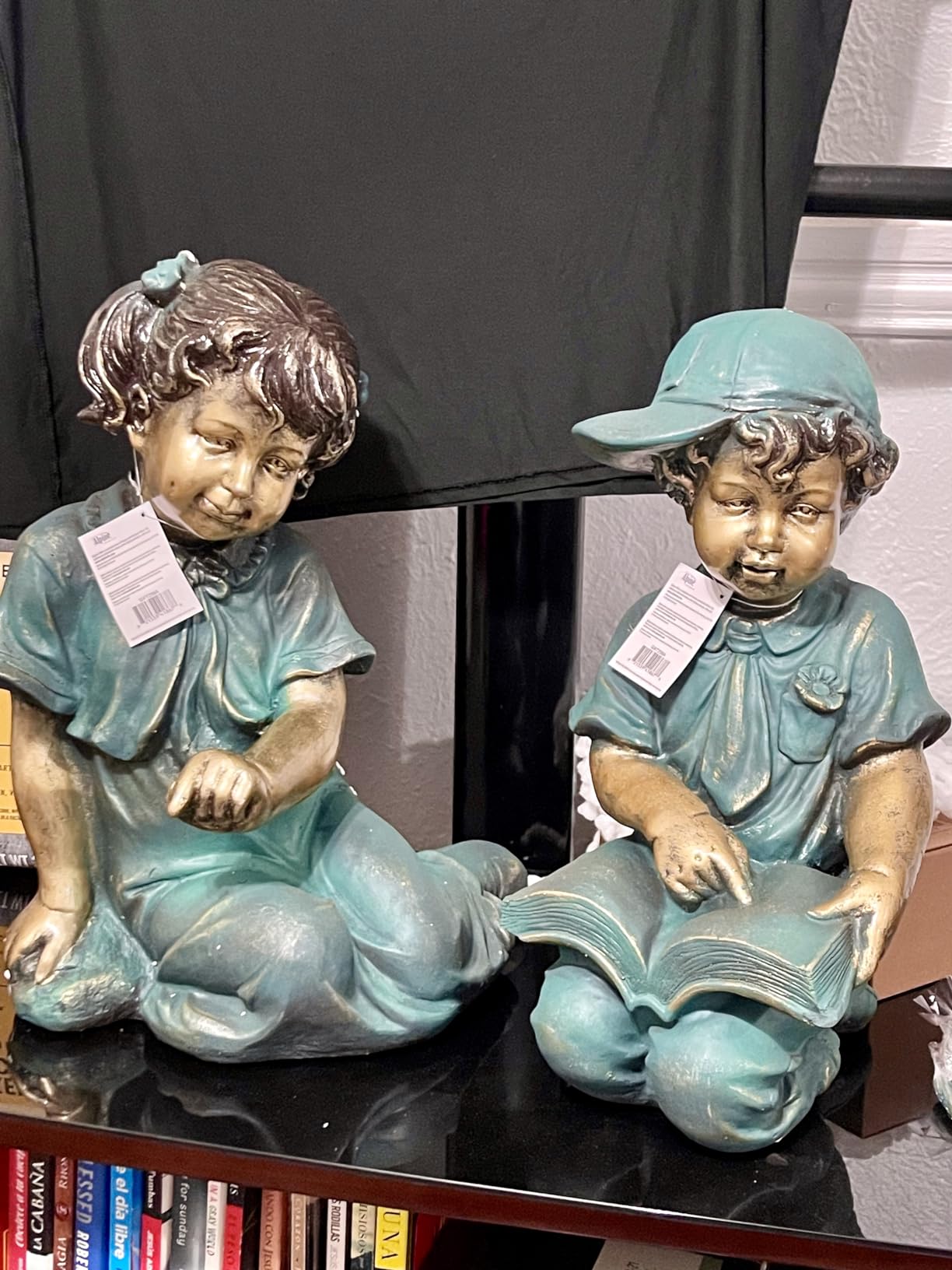 Alpine Corporation GXT258A Outdoor Finely Sculpted Boy and Girl Reading Book Garden Statue, 19