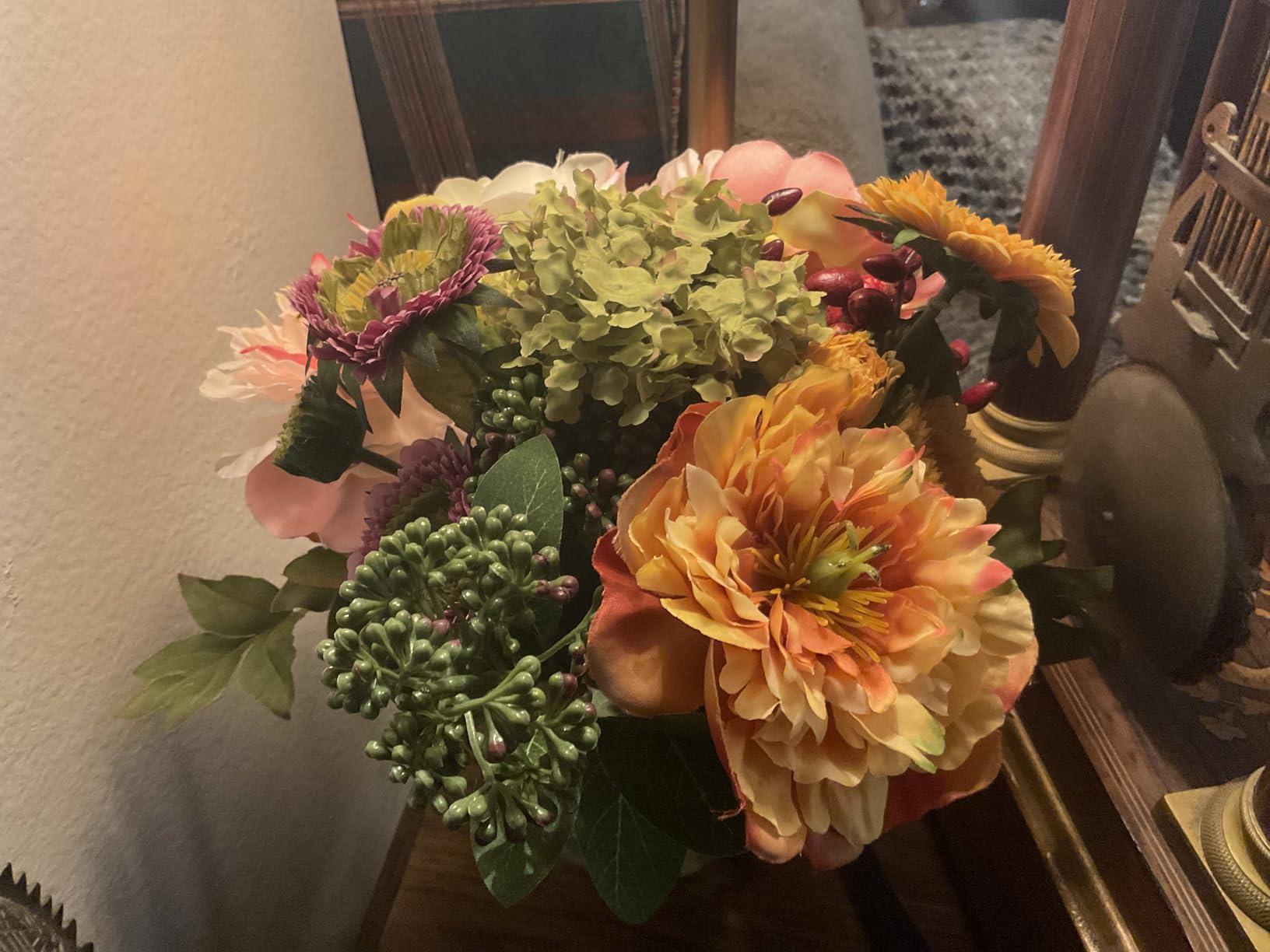 4665 Mixed Mini Peony Centerpiece Silk Flower Arrangement, 10