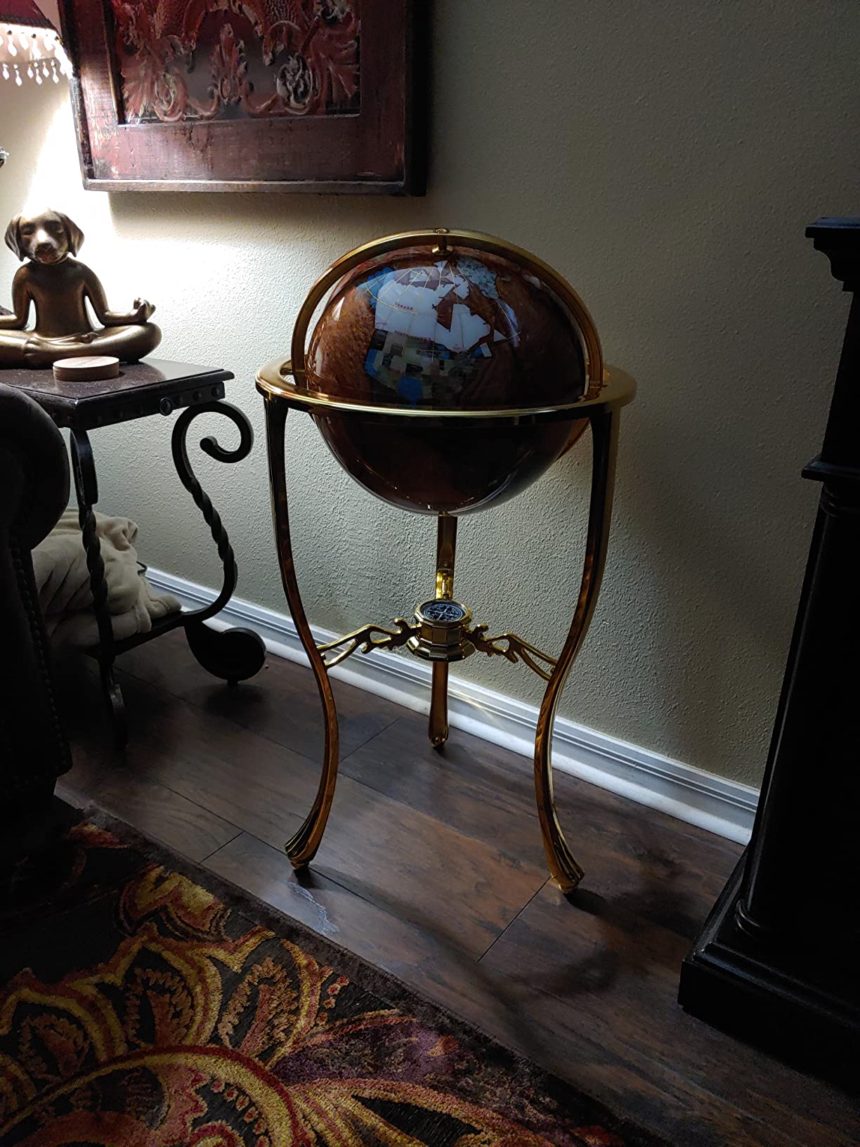 Unique Art 36-Inch Floor Standing Amberlite Ocean Gemstone World Globe with Gold Tripod customer photo 1