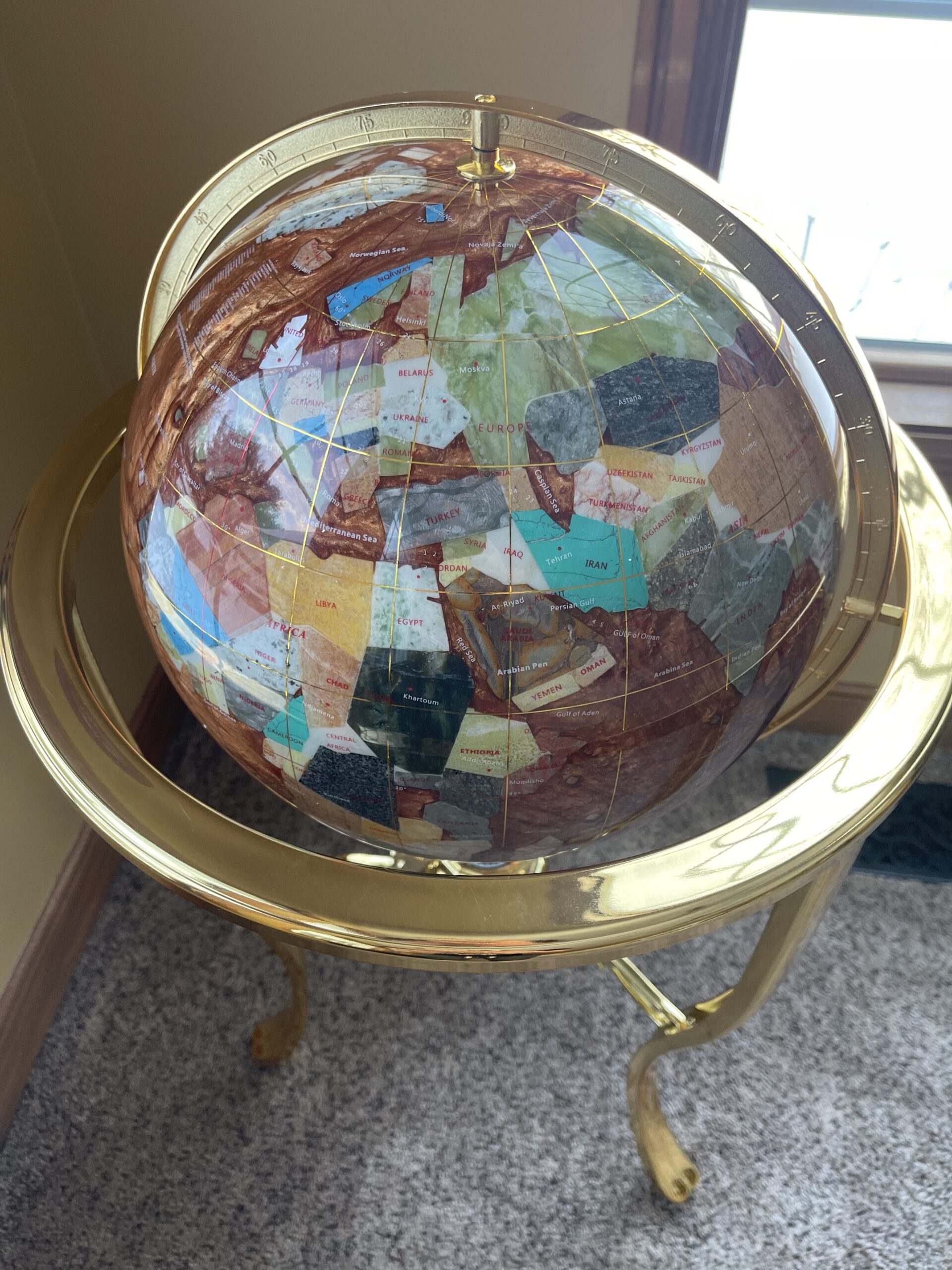 Unique Art 36-Inch Floor Standing Amberlite Ocean Gemstone World Globe with Gold Tripod customer photo 3