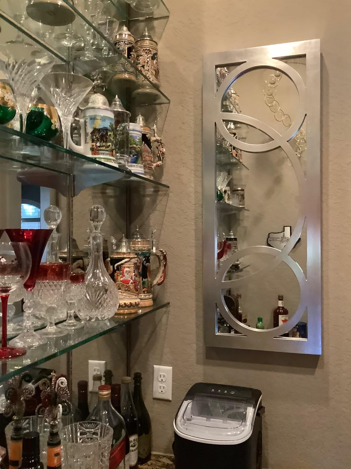 Dynasty Decorative Rectangular Wall Mirror with Circular Overlay, Bright Silver Leaf Finished Accent Mirror for Living Room, Entryway and Bedroom, 13 x 38 Inch customer photo 1