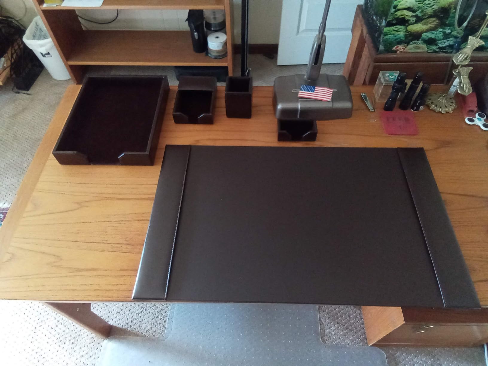 Bonded Leather Desk Set - Luxury Leather Desk Pad & Desk Organization Essentials - Office Organization & Executive Desk Decor - (Dark Brown, 5 Piece) customer photo 1