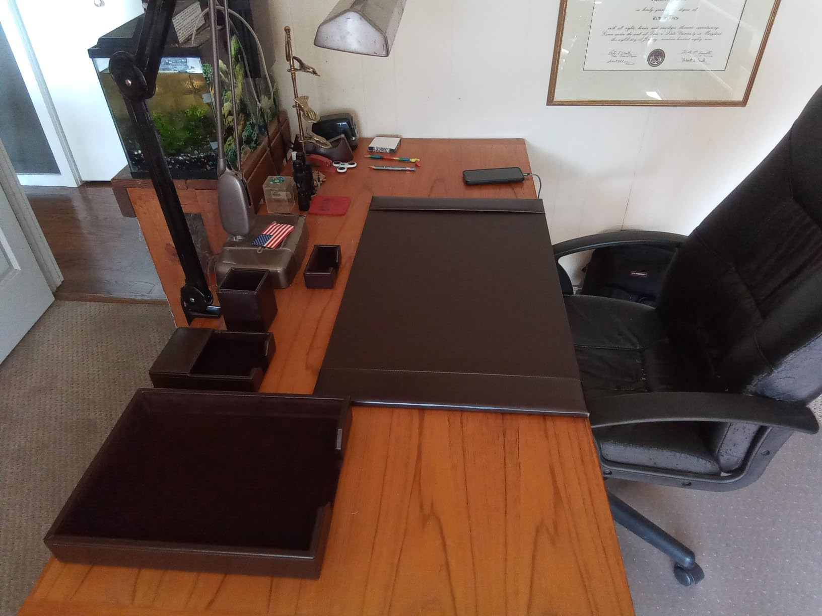 Bonded Leather Desk Set - Luxury Leather Desk Pad & Desk Organization Essentials - Office Organization & Executive Desk Decor - (Dark Brown, 5 Piece) customer photo 2