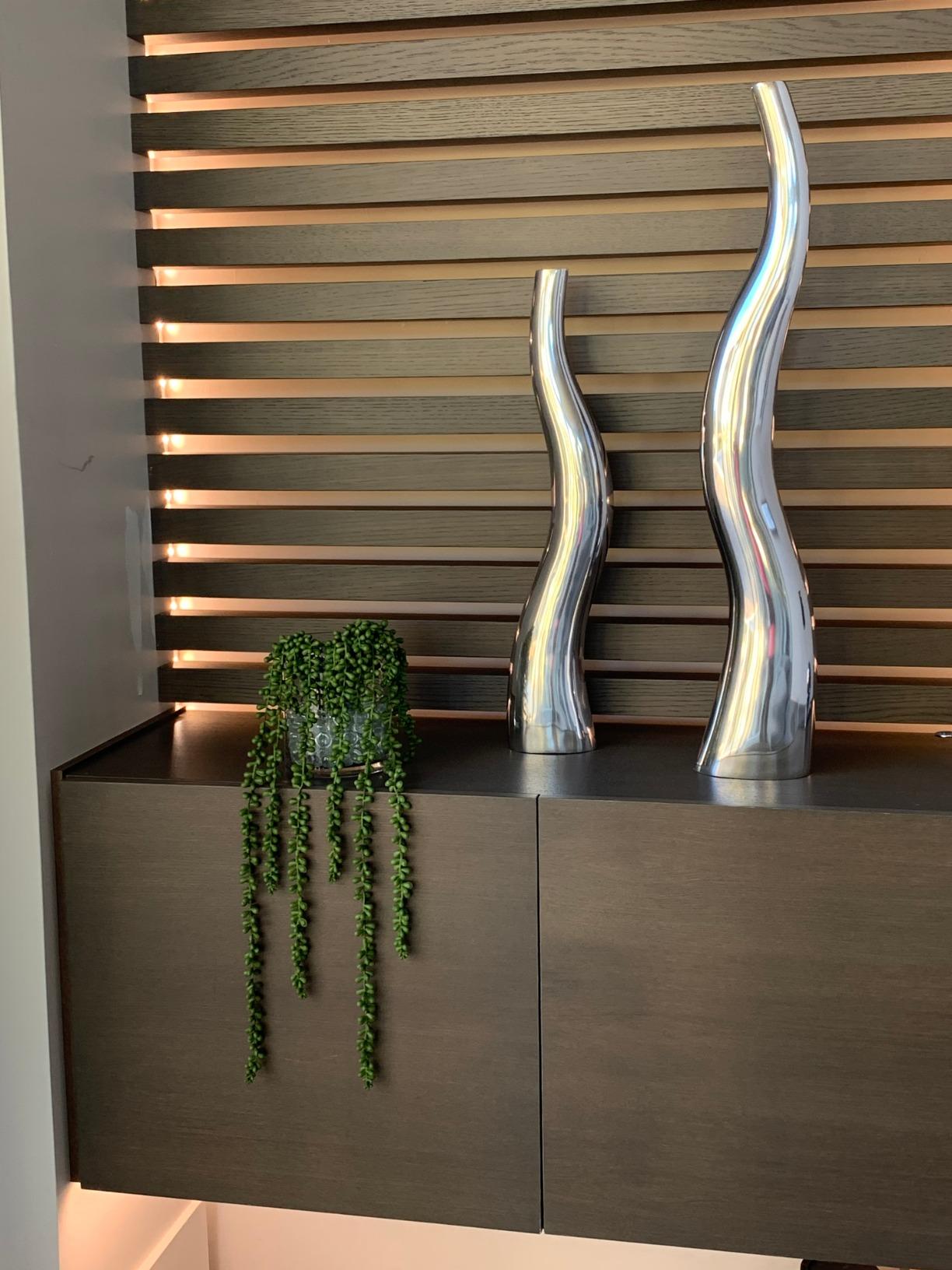 Modern Day Accents Curva Tall Set of 2, Silver, Aluminum, Contemporary, Modern, Wiggly, Popular, Glam, Floor Standing, Lg 6 x 32, Sm Vase: 5