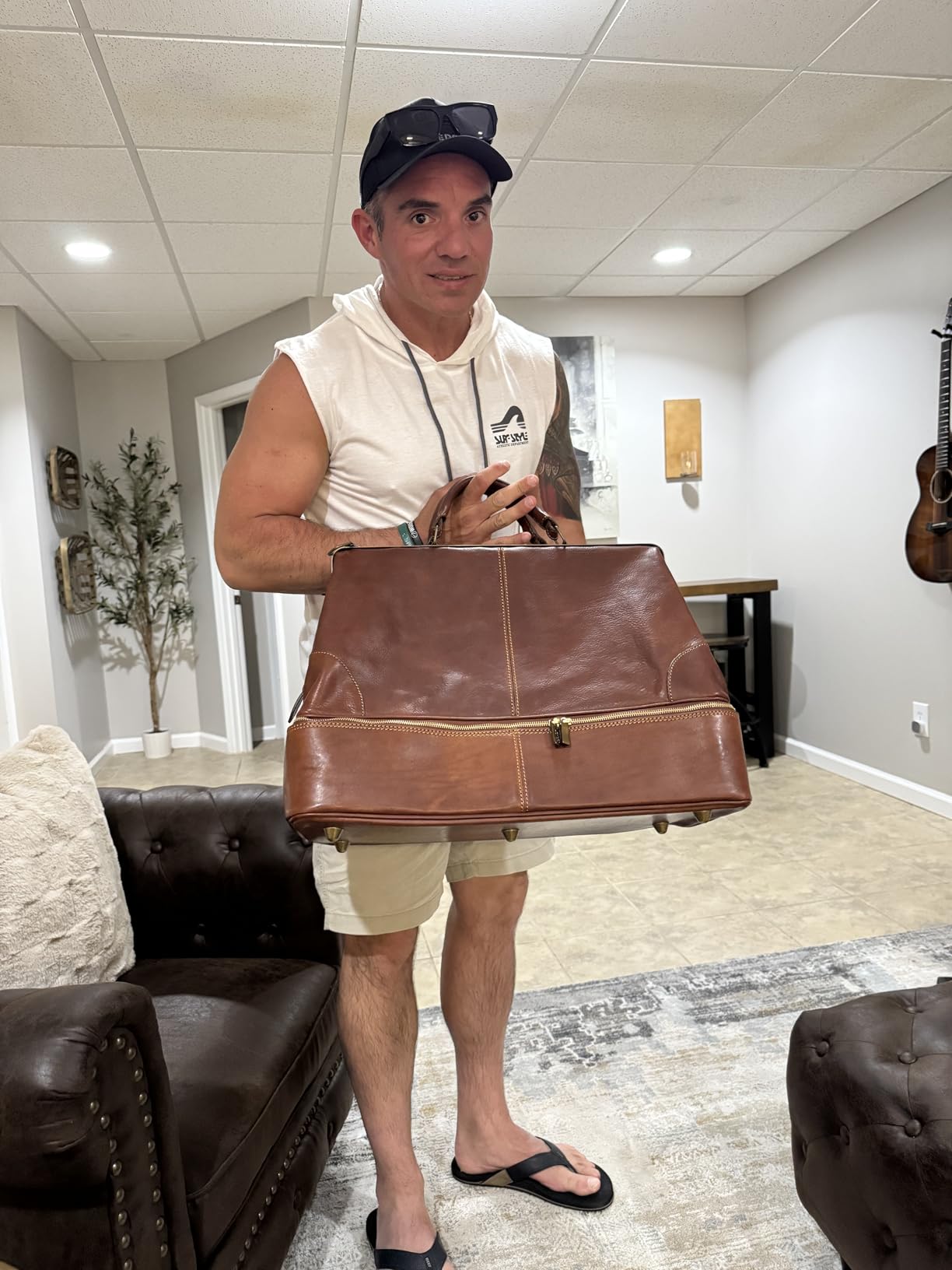 Floto Luggage Positano Grande Carry All, Vecchio Brown, Medium customer photo 2