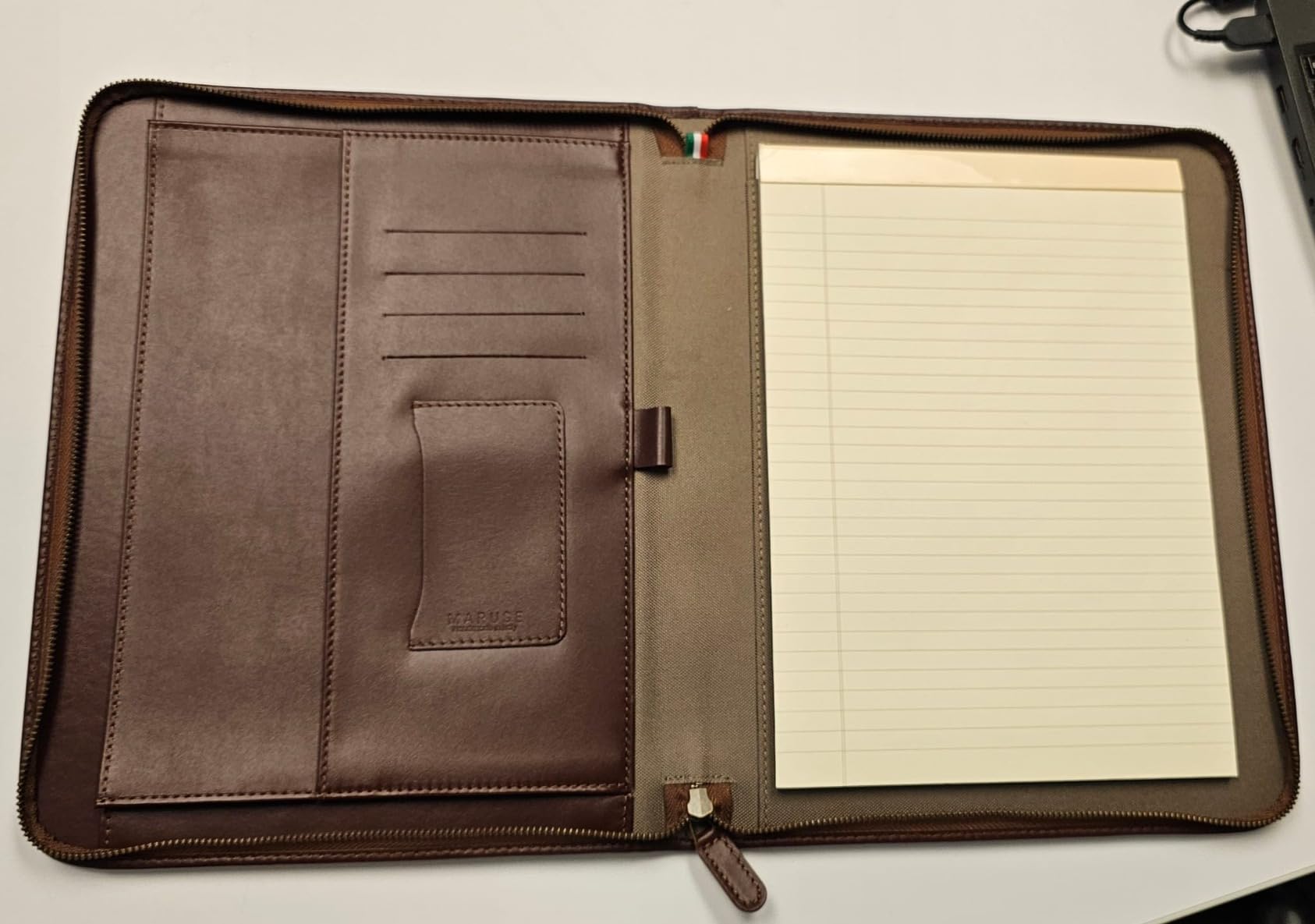 Premium Maruse Leather Portfolio Padfolio - Executive Folio for Men and Women with Zipper, Folio Document Organizer, Laptop Sleeve, iPad Case and Folder - Made in Italy, Brown customer photo 2